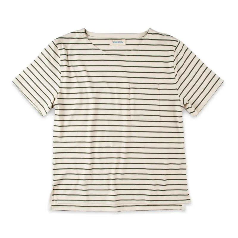 The Sausalito Tee in Forest Stripe Mercerized Merino sold by Taylor Stitch
