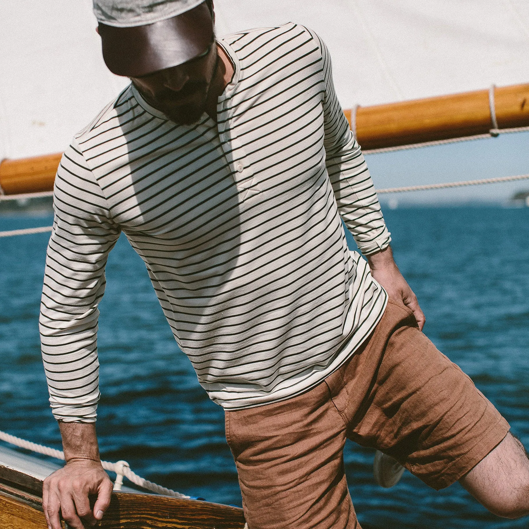 The Mercerized Merino Henley in Forest Stripe sold by Taylor Stitch product image thumbnail 2