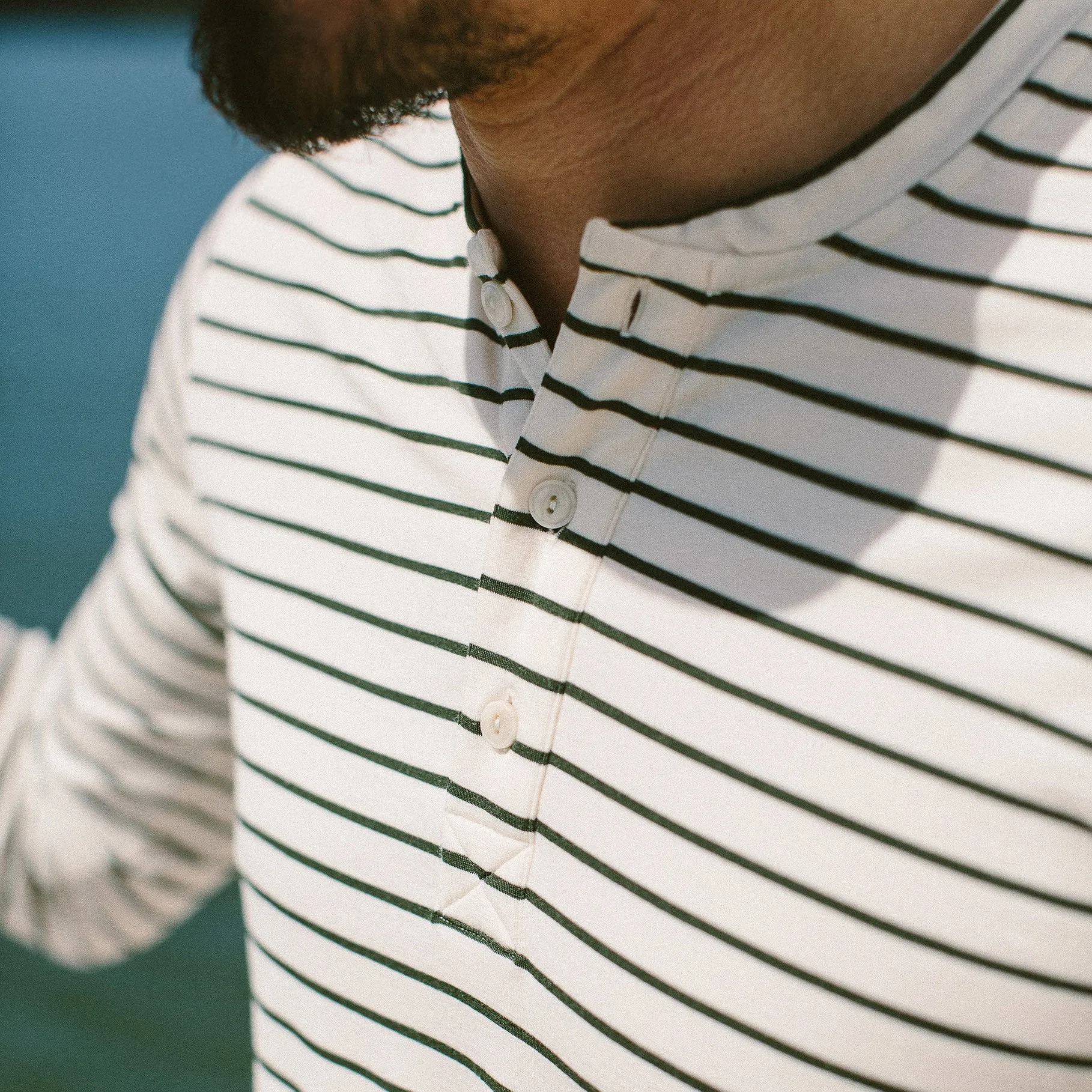 The Mercerized Merino Henley in Forest Stripe sold by Taylor Stitch product image thumbnail 5