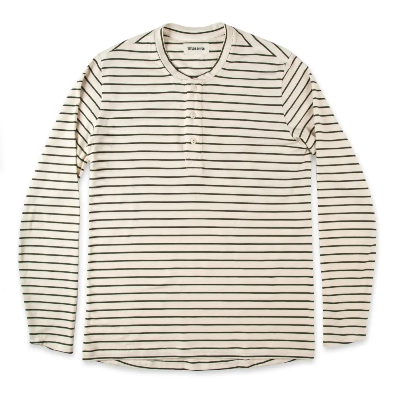 The Mercerized Merino Henley in Forest Stripe sold by Taylor Stitch