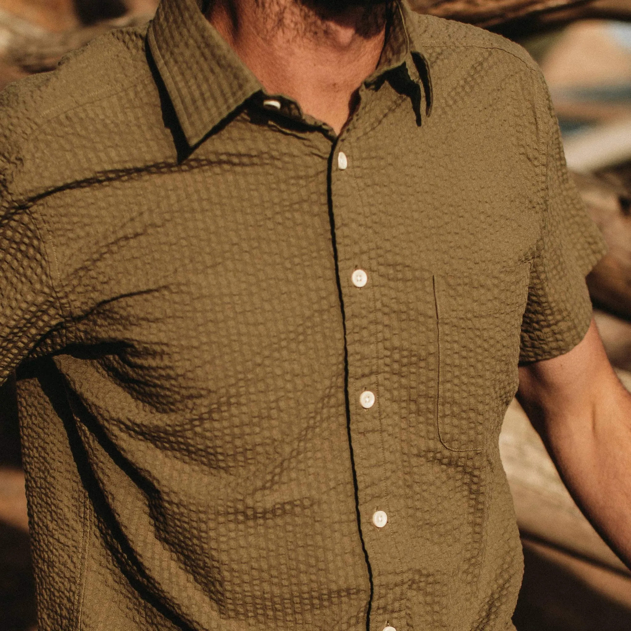 The Short Sleeve California in Army Seersucker sold by Taylor Stitch product image thumbnail 5