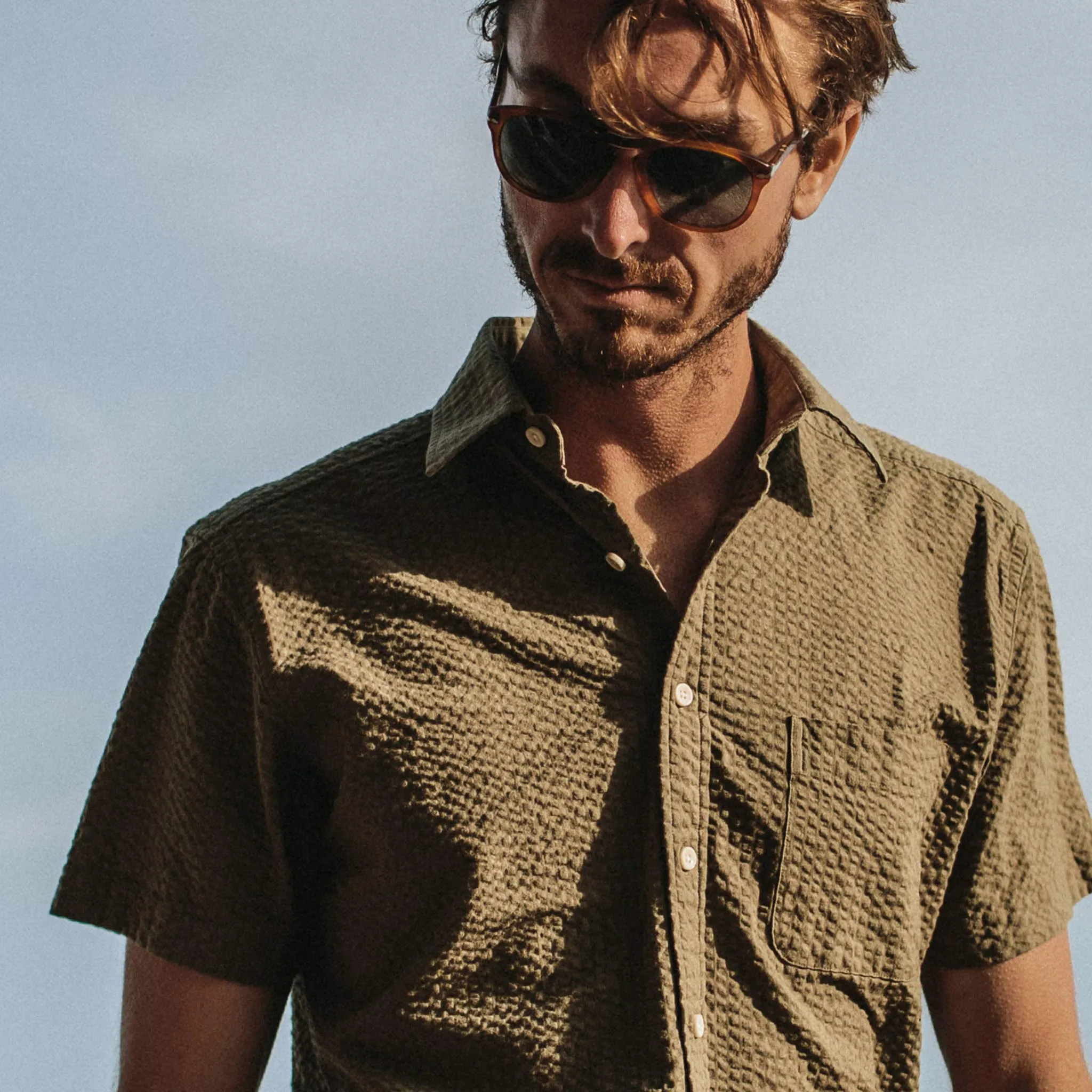 The Short Sleeve California in Army Seersucker sold by Taylor Stitch product image thumbnail 4