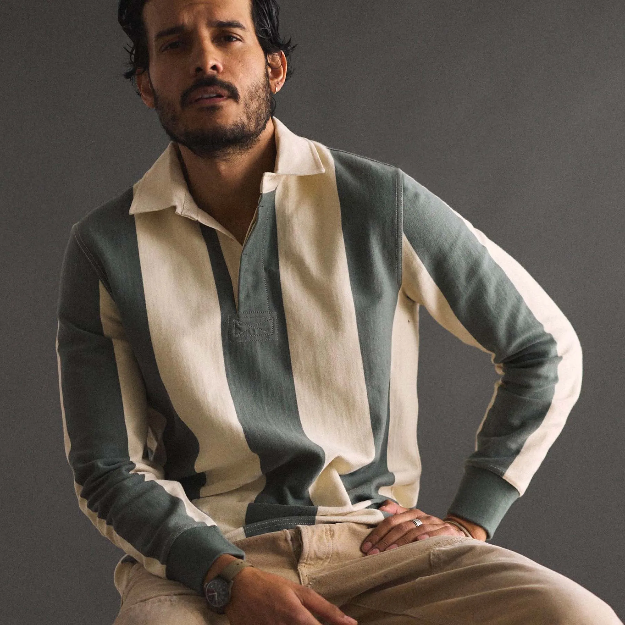 The Rugby Shirt in Deep Sea Stripe sold by Taylor Stitch product image thumbnail 2