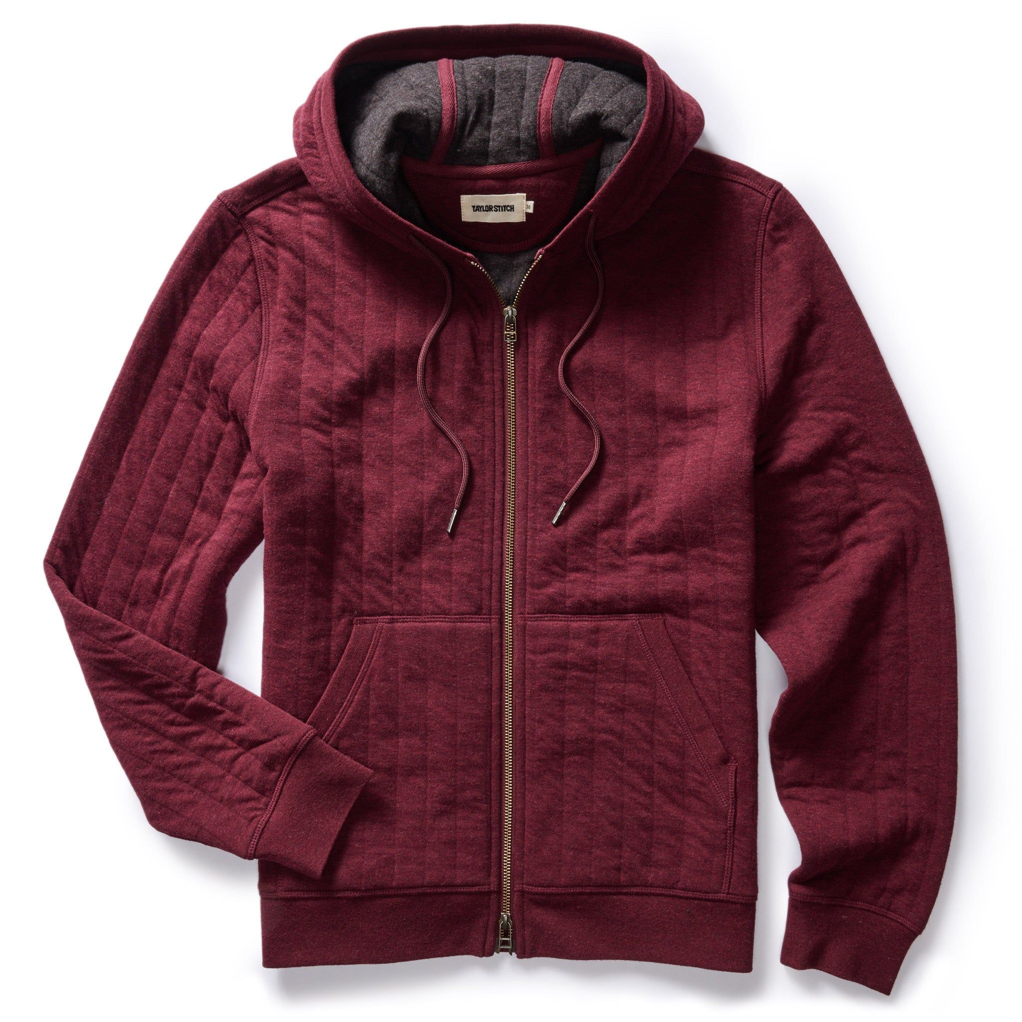 The Apres Zip Hoodie in Burgundy Quilt sold by Taylor Stitch