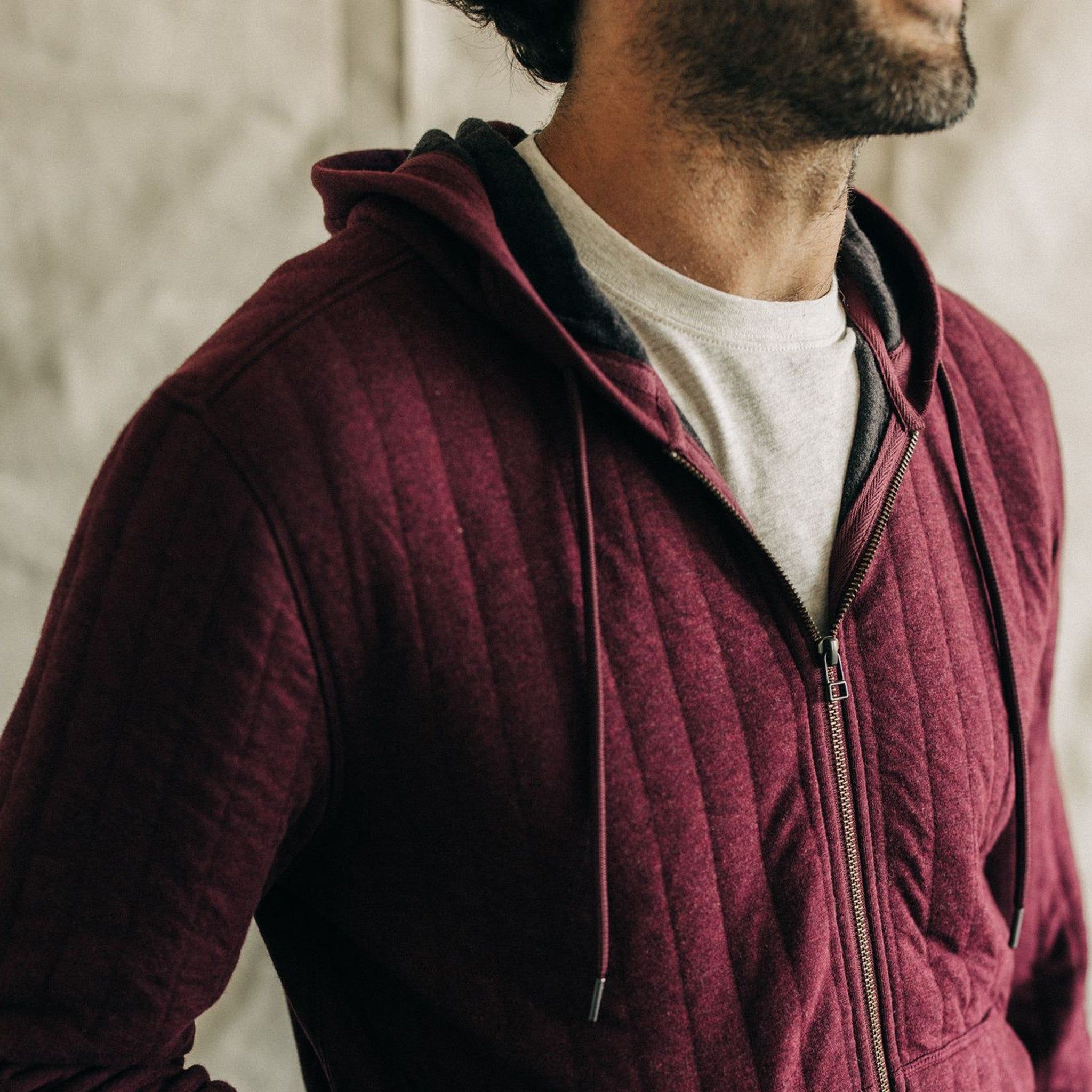 The Apres Zip Hoodie in Burgundy Quilt sold by Taylor Stitch product image thumbnail 3