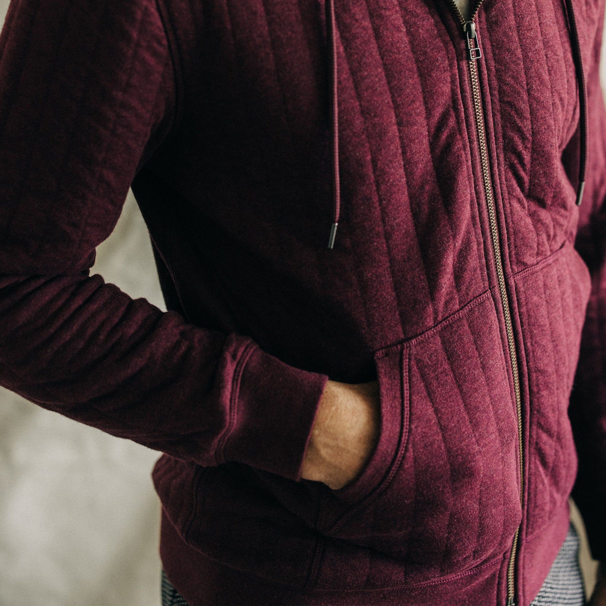 The Apres Zip Hoodie in Burgundy Quilt sold by Taylor Stitch product image thumbnail 5