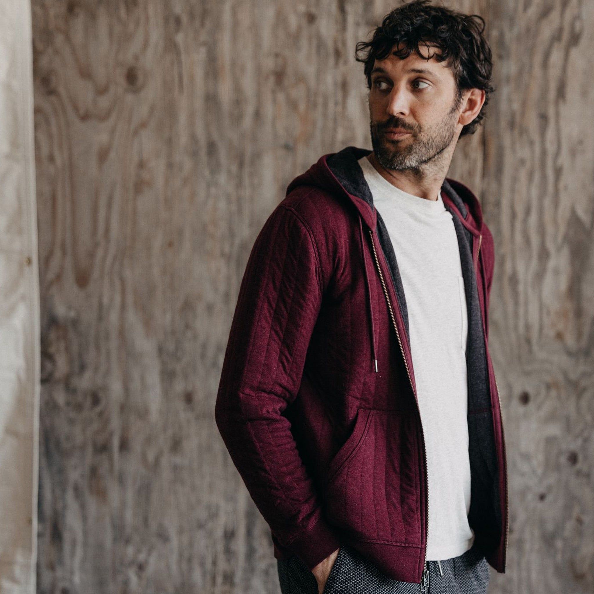 The Apres Zip Hoodie in Burgundy Quilt sold by Taylor Stitch product image thumbnail 2