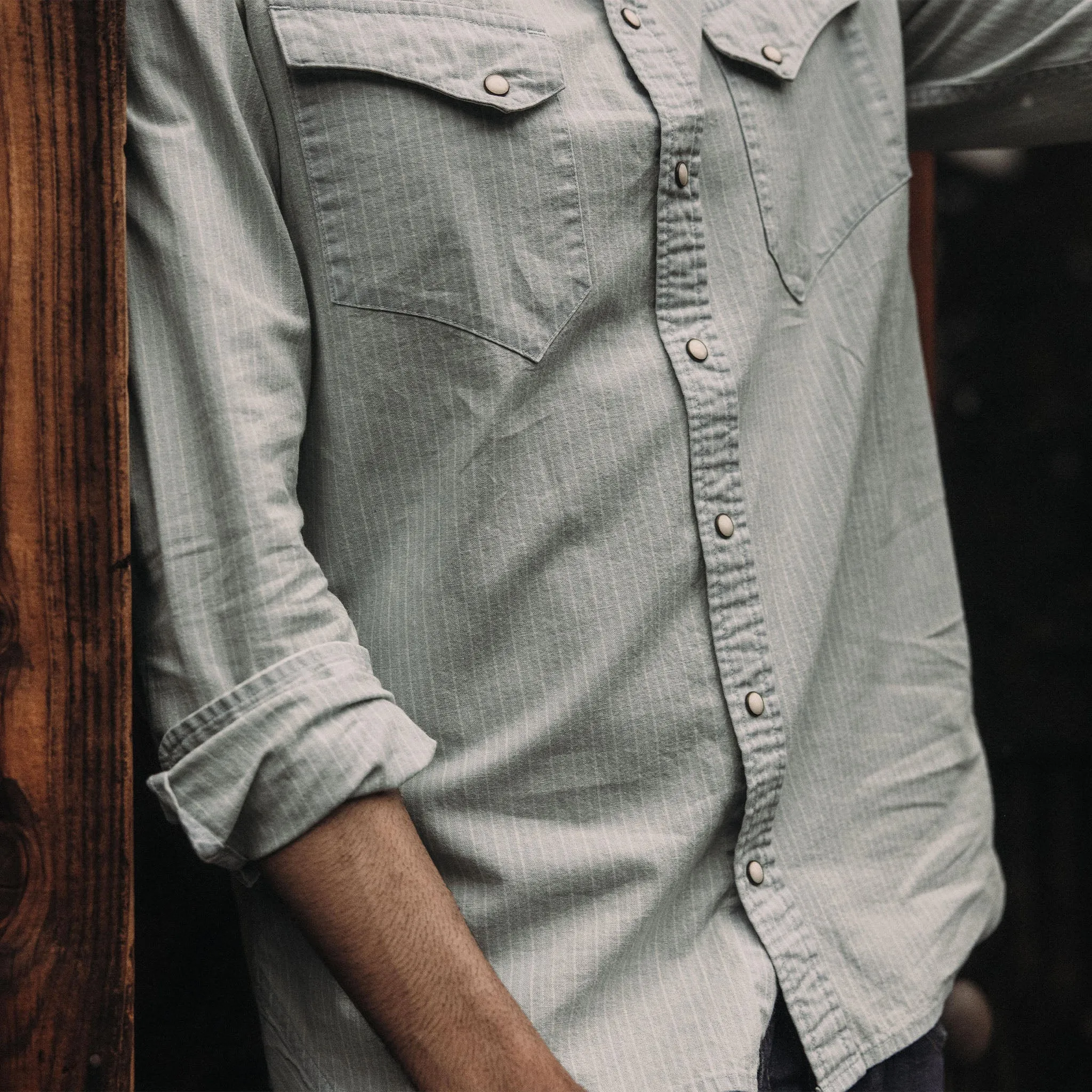 The Western Shirt in Bleached Indigo Stripe sold by Taylor Stitch product image thumbnail 4