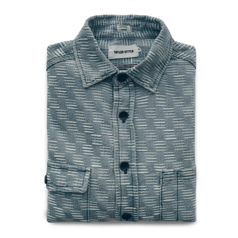 The Utility Shirt in Washed Indigo Jacquard sold by Taylor Stitch