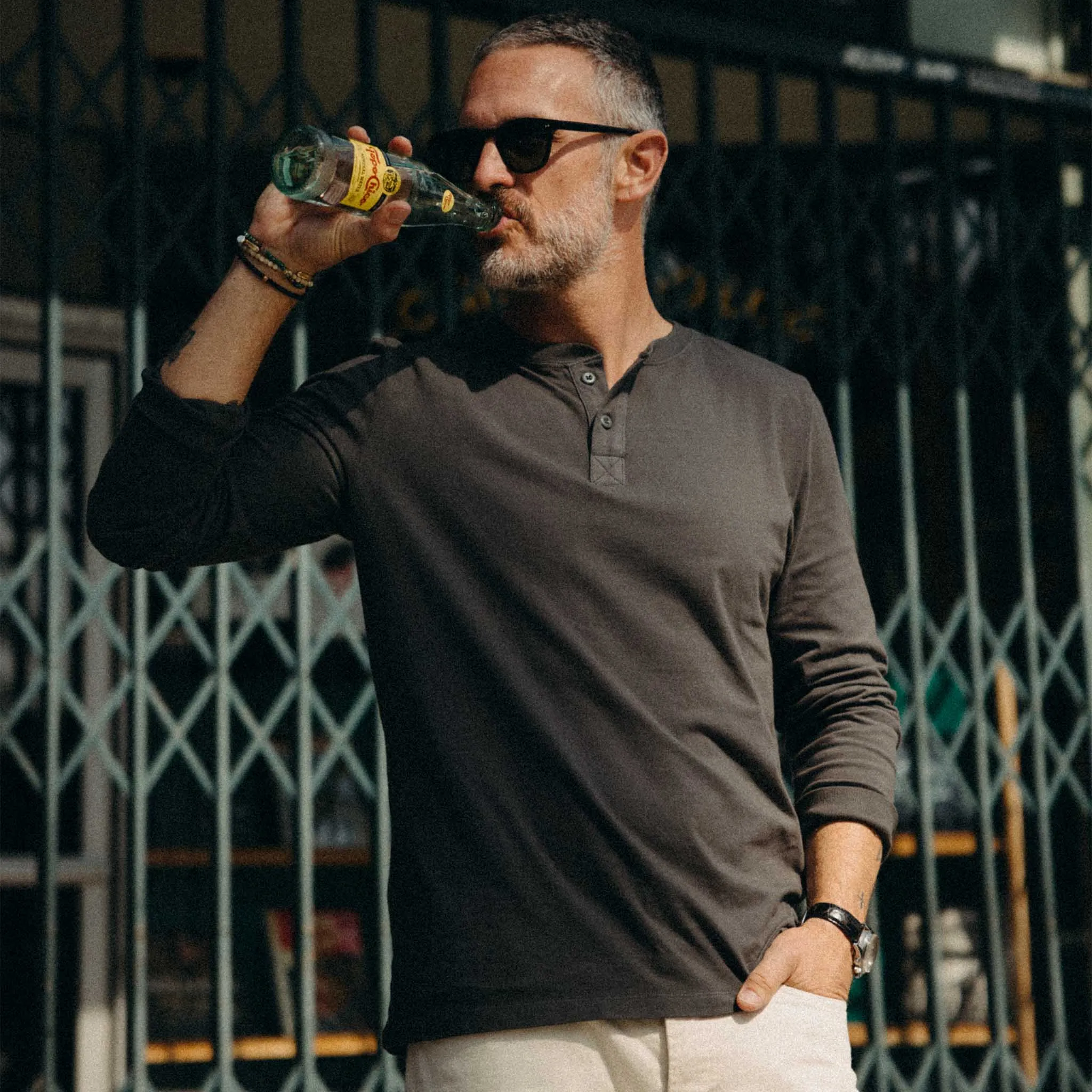 The Organic Cotton Henley in Faded Black sold by Taylor Stitch product image thumbnail 2