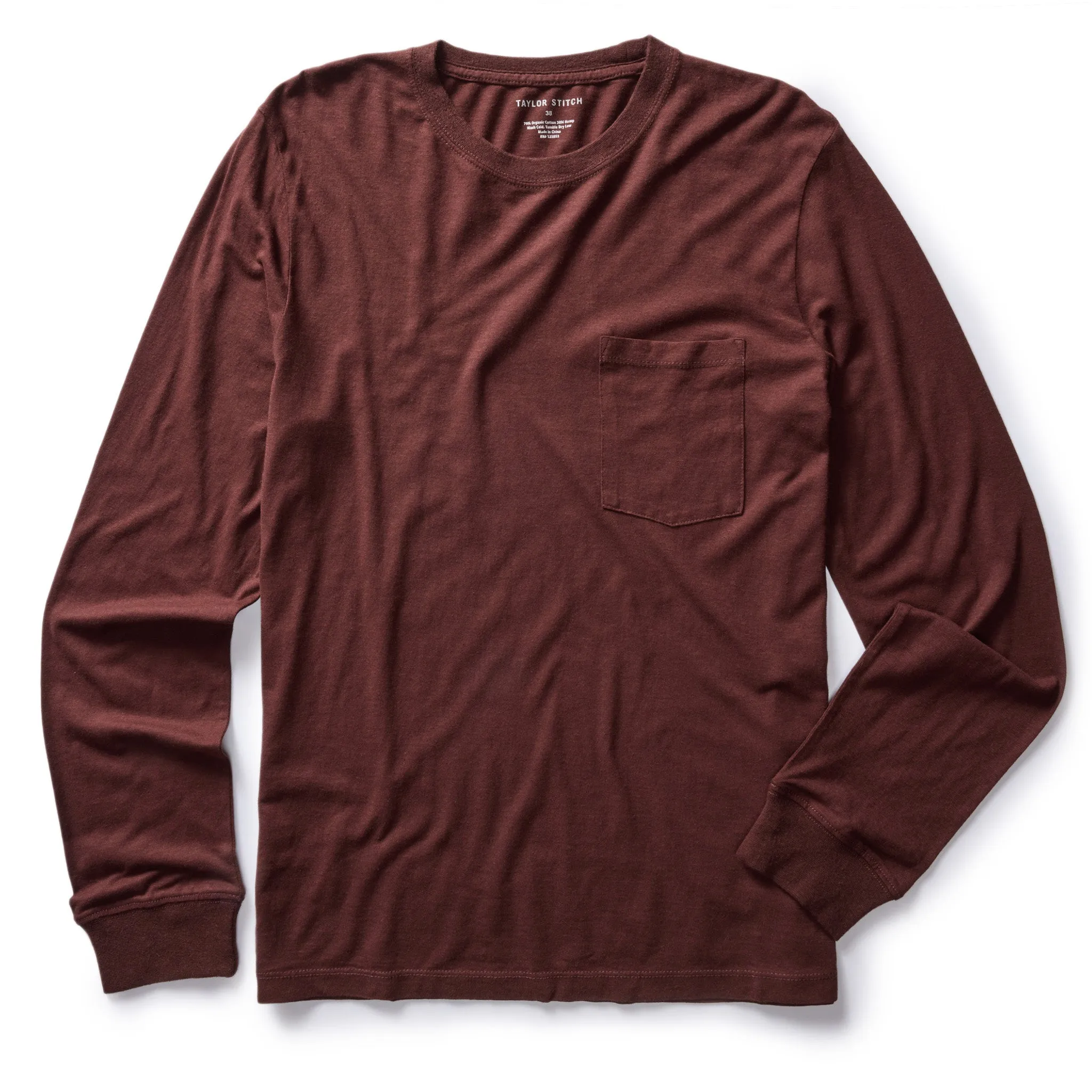 The Cotton Hemp Long Sleeve Tee in Burgundy sold by Taylor Stitch