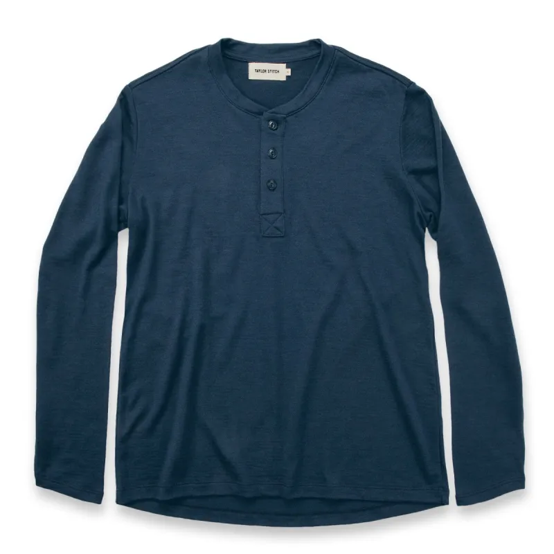 The Merino Henley in Indigo sold by Taylor Stitch