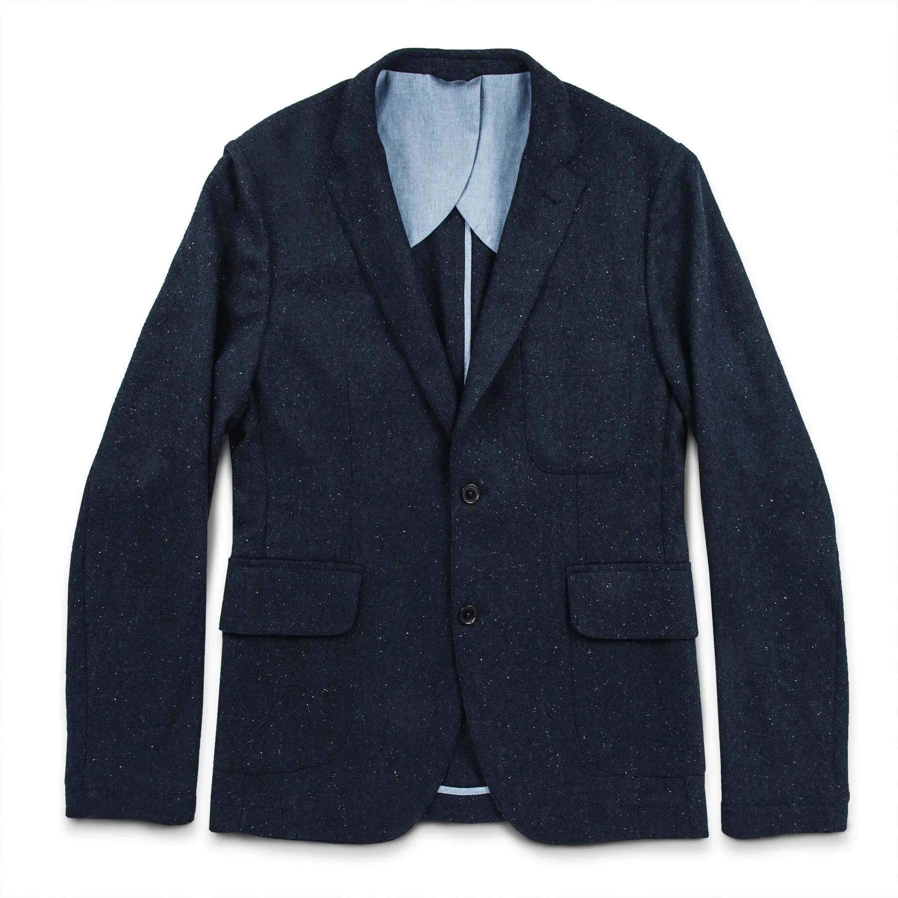 The Telegraph Jacket in Navy Donegal sold by Taylor Stitch