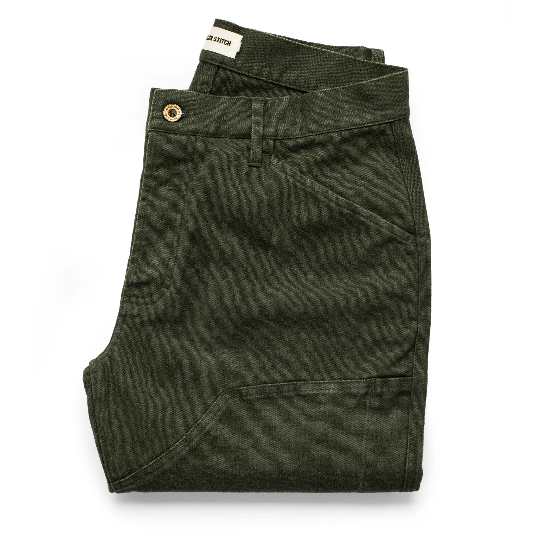 The Chore Pant in Dark Olive Boss Duck sold by Taylor Stitch