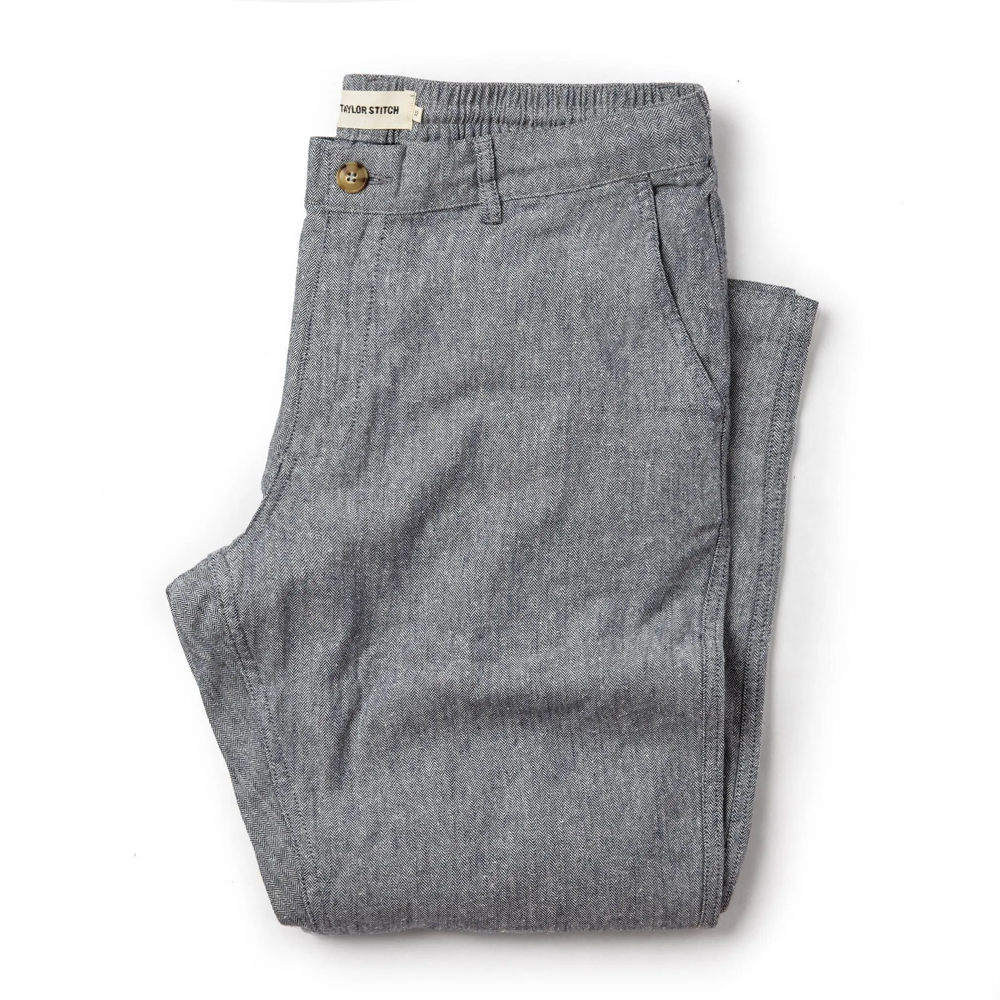 The Easy Pant in Navy Linen Herringbone sold by Taylor Stitch