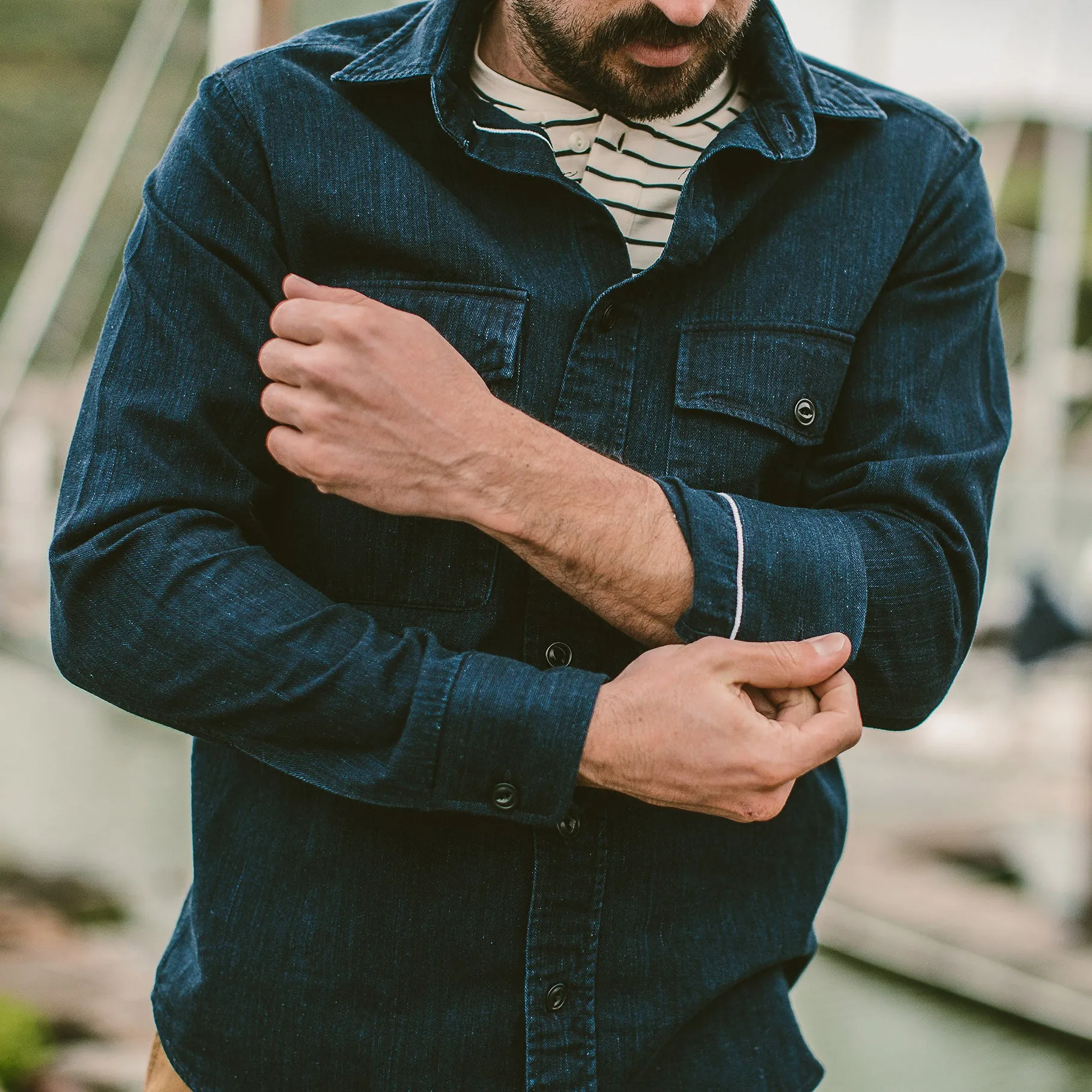 The Maritime Shirt Jacket in Sea Washed Indigo sold by Taylor Stitch product image thumbnail 2