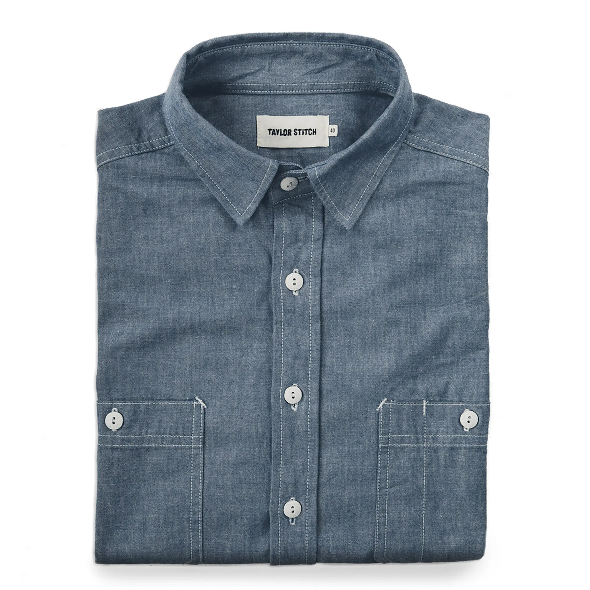 The California in Blue Everyday Chambray sold by Taylor Stitch
