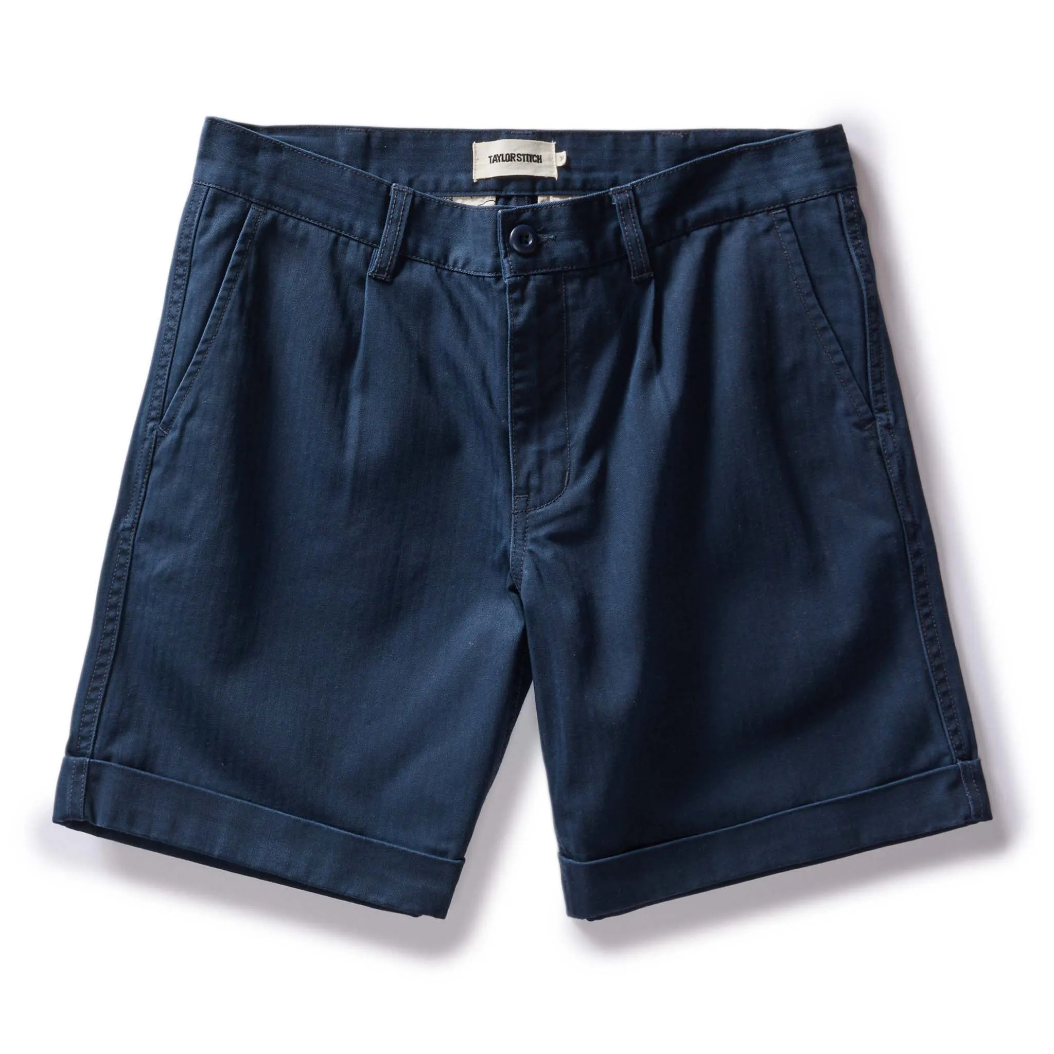 The Matlow Short in Dark Navy Herringbone sold by Taylor Stitch