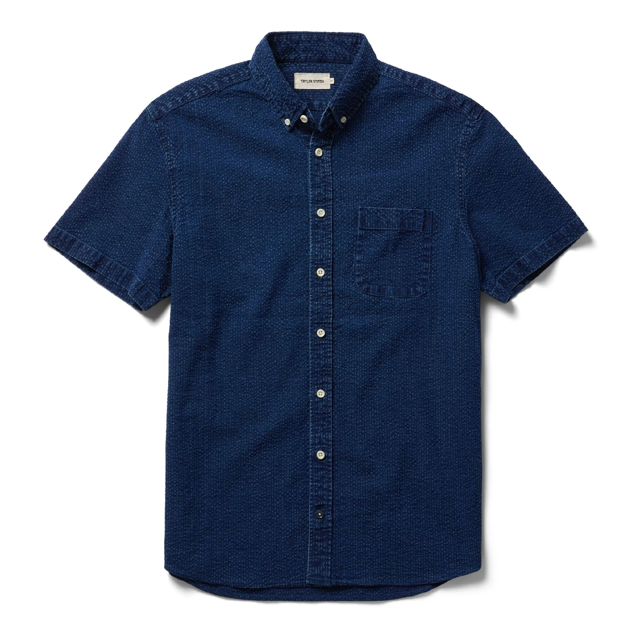 The Short Sleeve Jack in Indigo Seersucker sold by Taylor Stitch