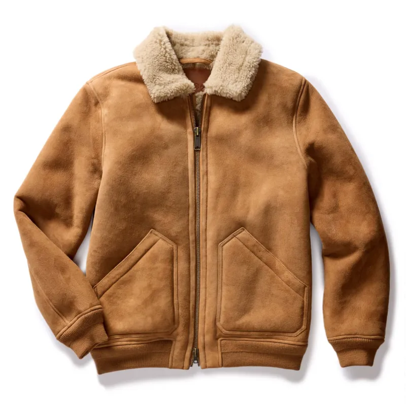 The Wright Jacket in Camel Shearling Leather sold by Taylor Stitch