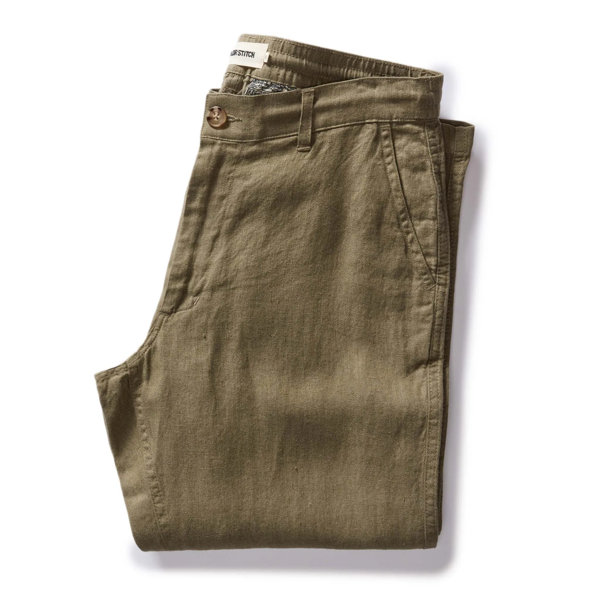 The Easy Pant in Olive Linen sold by Taylor Stitch