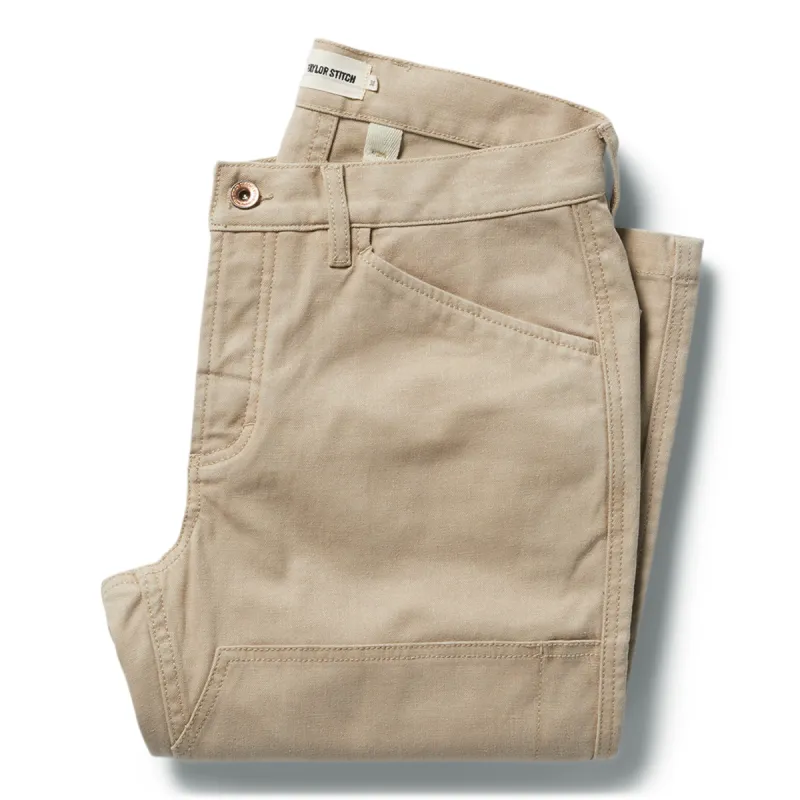 The Chore Pant in Sand Boss Duck sold by Taylor Stitch