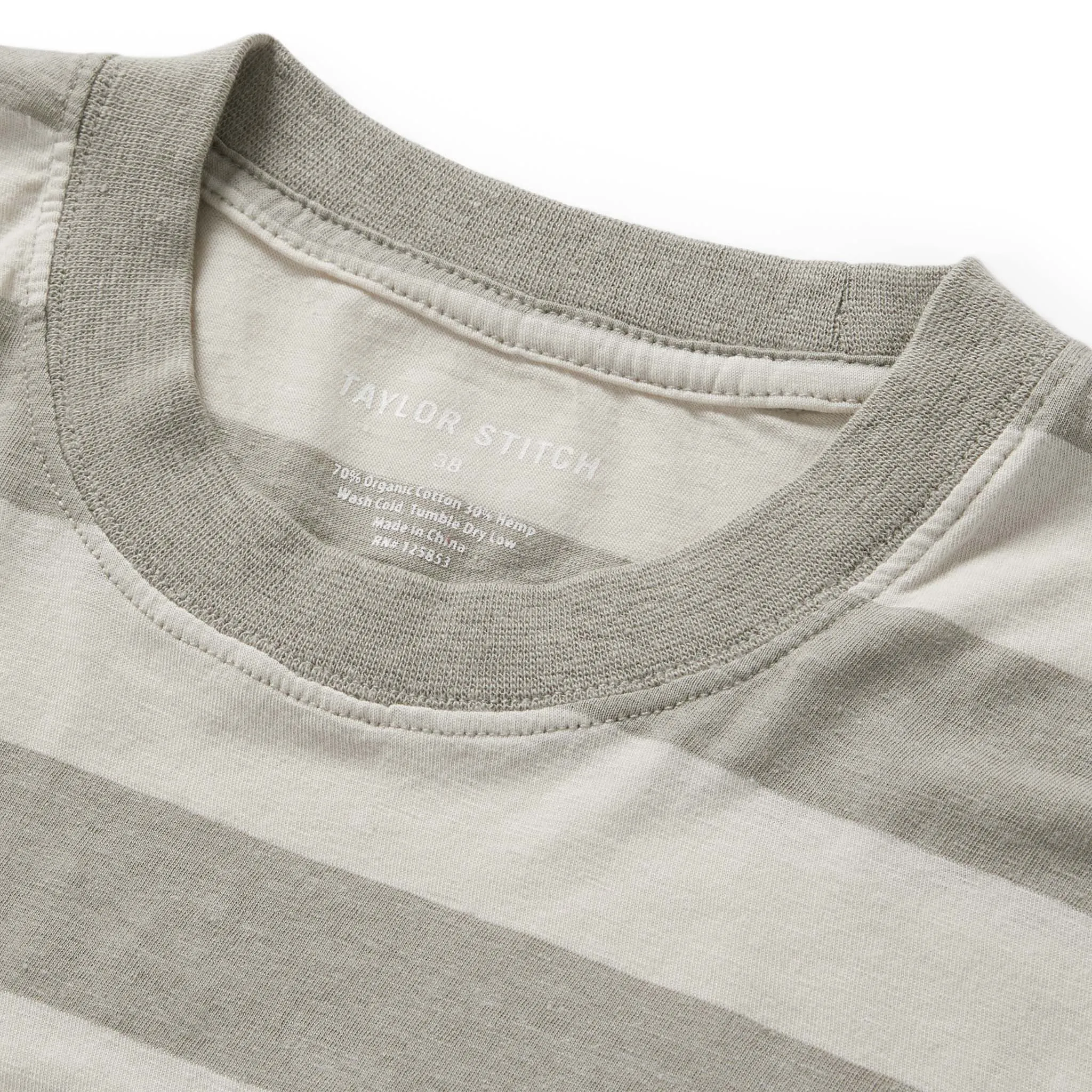 The Cotton Hemp Tee in Natural and Sagebrush Stripe sold by Taylor Stitch product image thumbnail 5