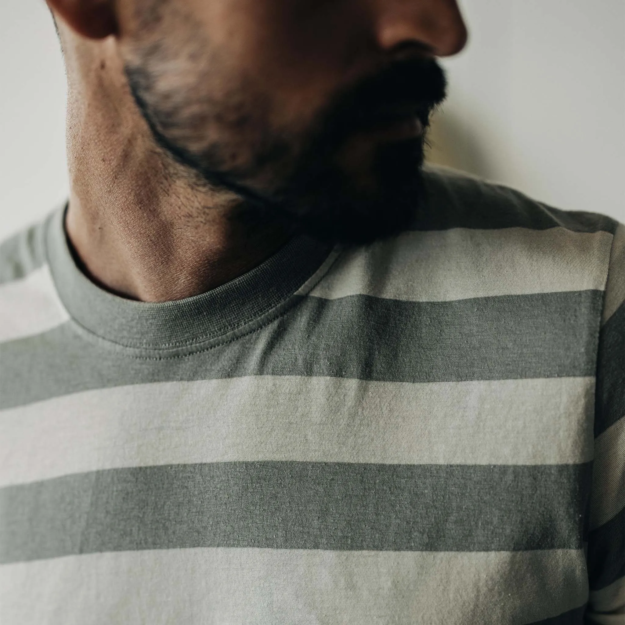 The Cotton Hemp Tee in Natural and Sagebrush Stripe sold by Taylor Stitch product image thumbnail 3