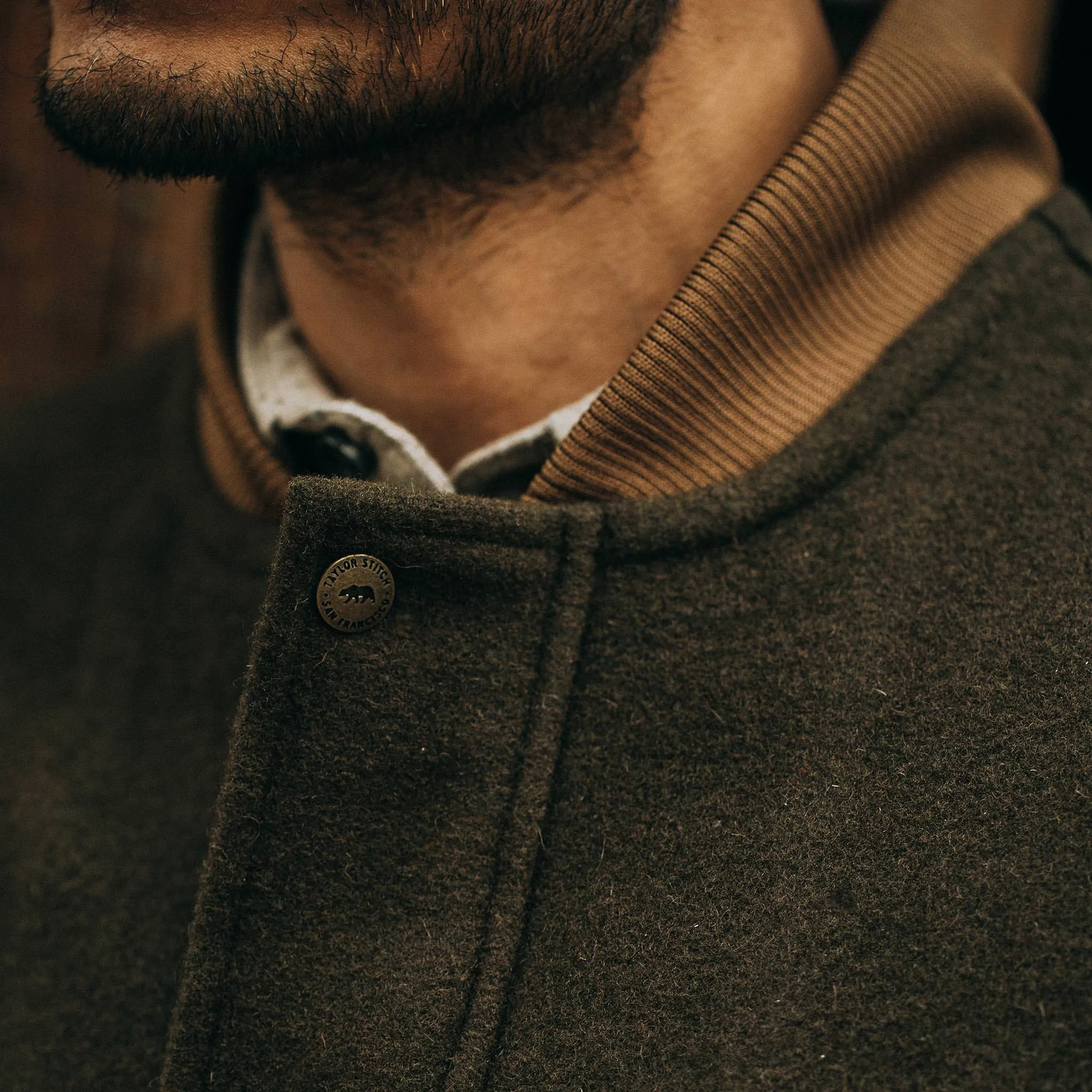 The Bomber Jacket in Olive Wool sold by Taylor Stitch product image thumbnail 4