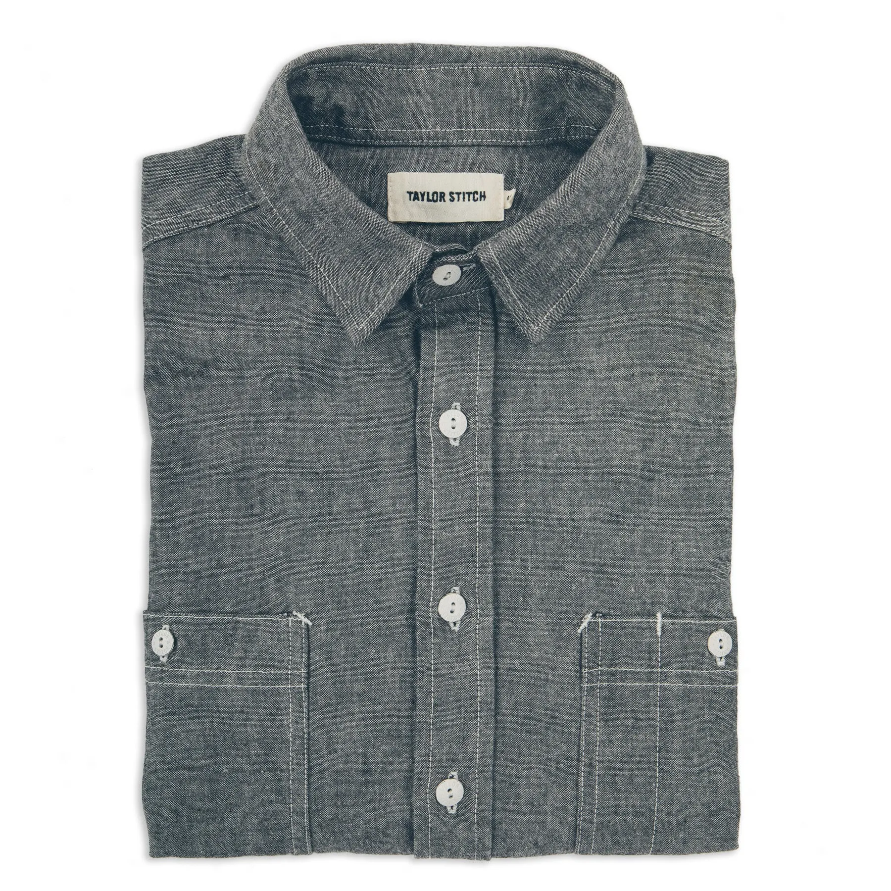 The California in Charcoal Everyday Chambray sold by Taylor Stitch