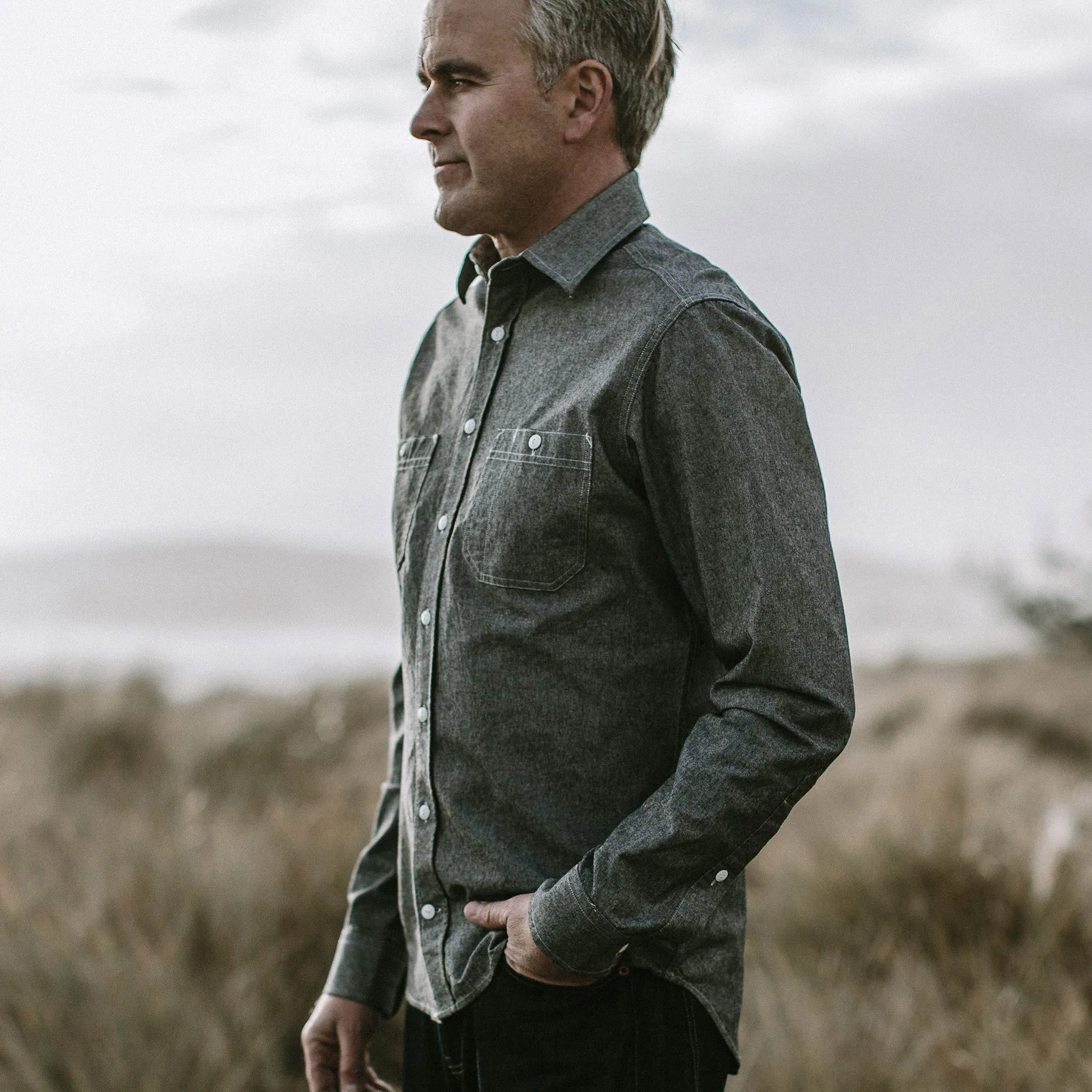 The California in Charcoal Everyday Chambray sold by Taylor Stitch product image thumbnail 5