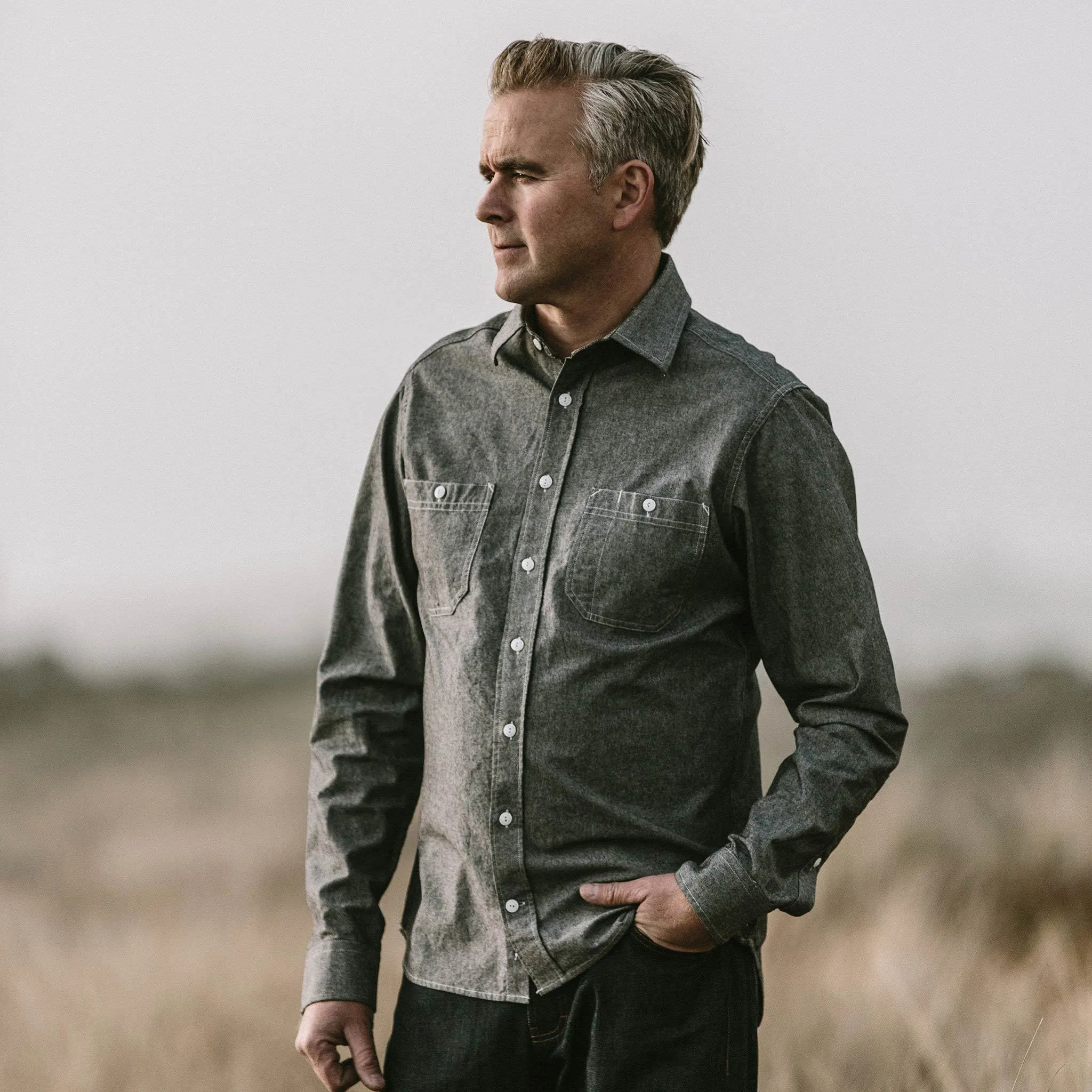 The California in Charcoal Everyday Chambray sold by Taylor Stitch product image thumbnail 2