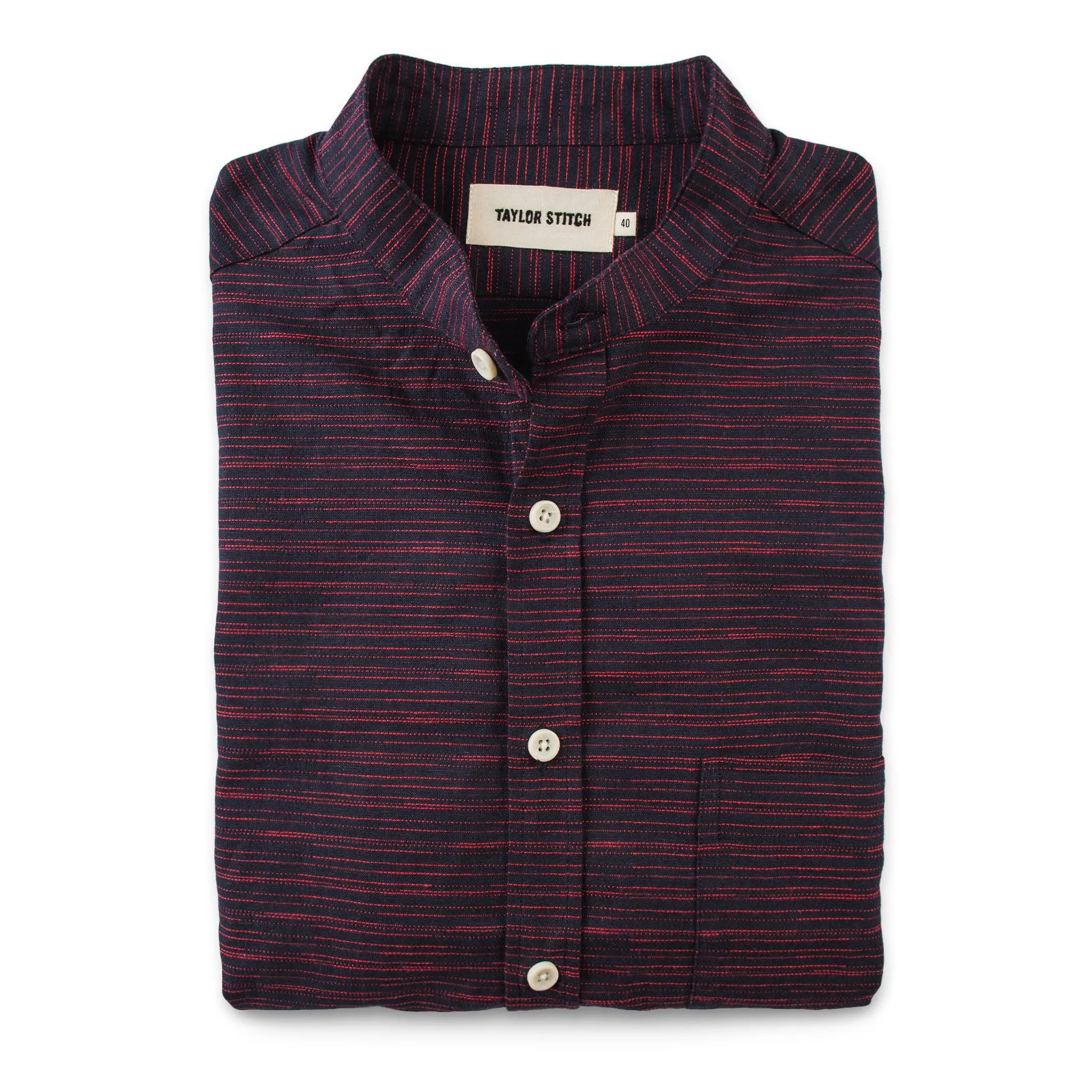 The Bandit in Navy & Red Slub Stripe sold by Taylor Stitch