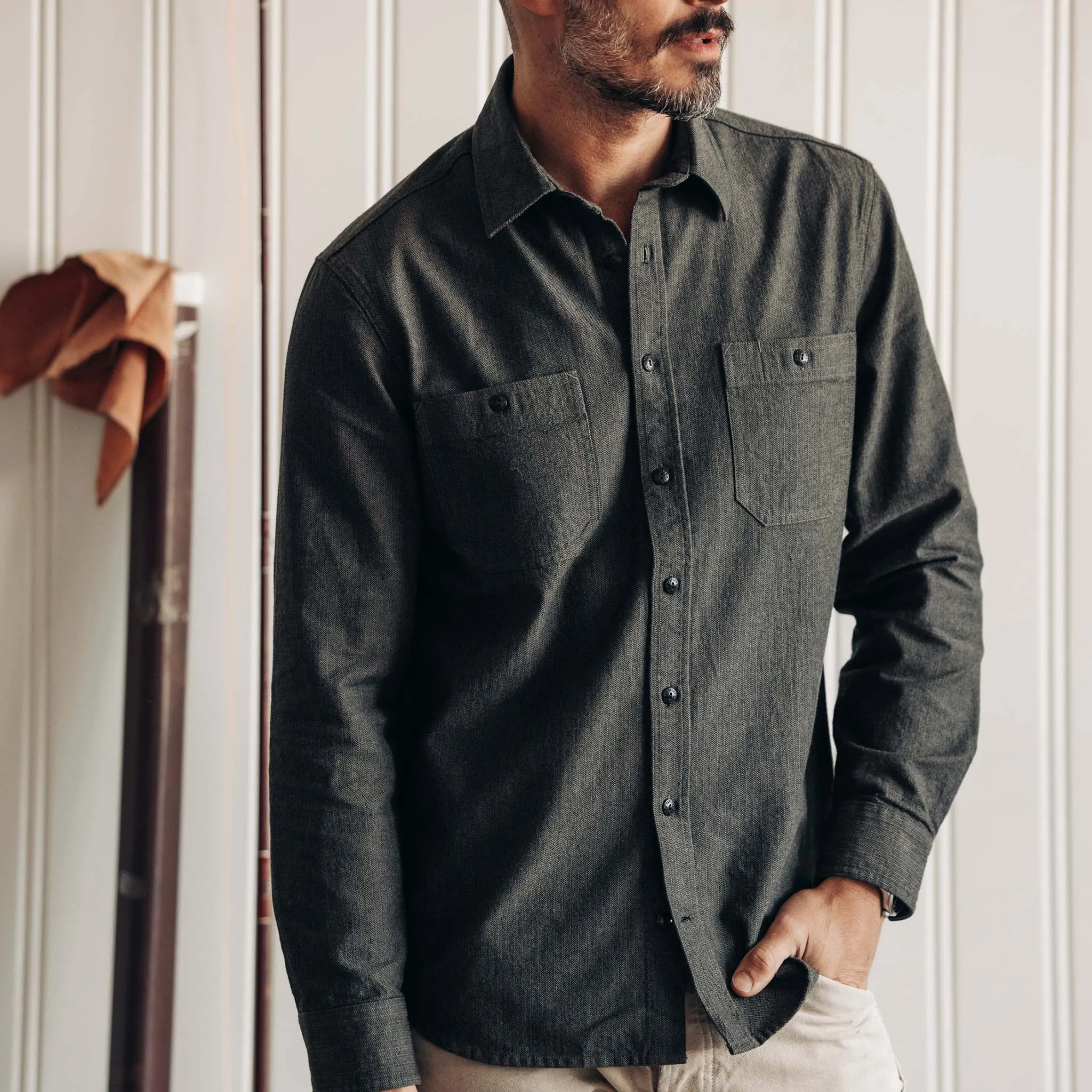 The Utility Shirt in Olive Broken Herringbone sold by Taylor Stitch product image thumbnail 2