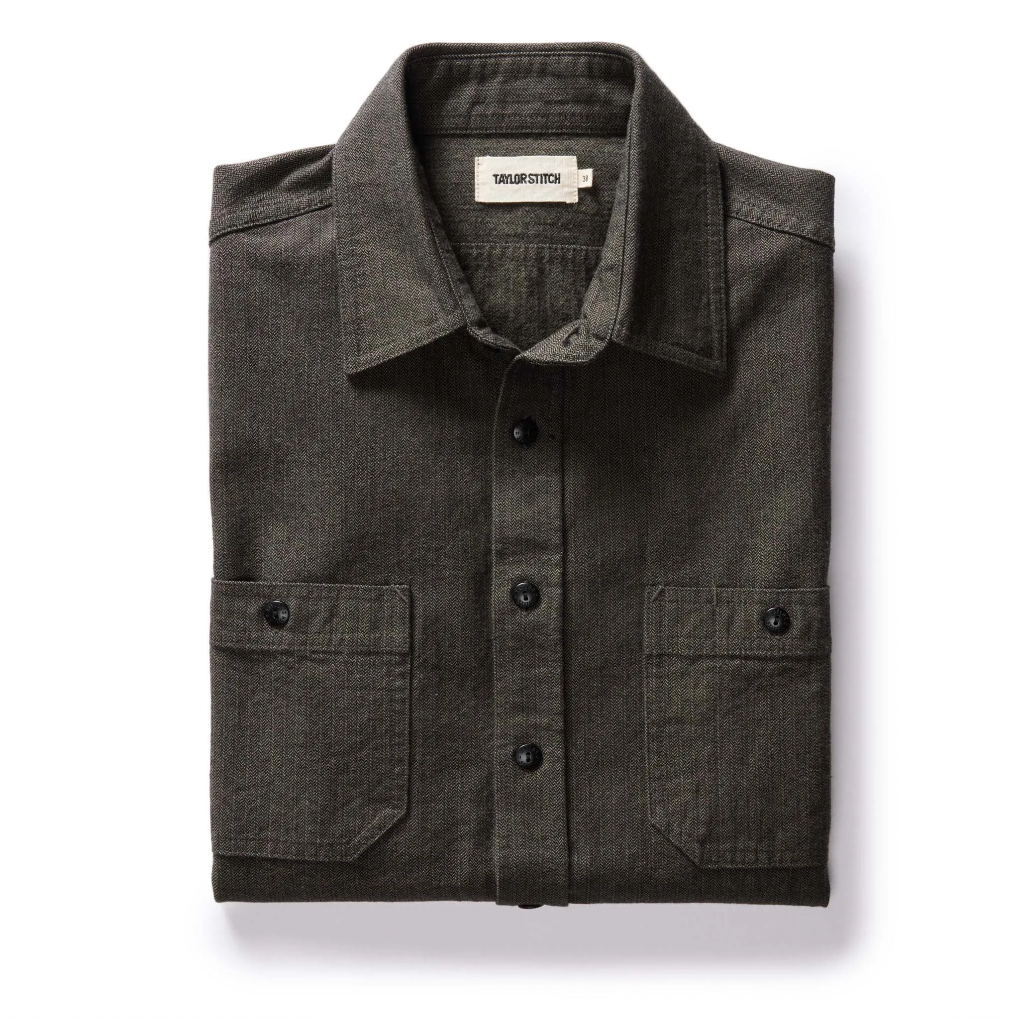 The Utility Shirt in Olive Broken Herringbone sold by Taylor Stitch