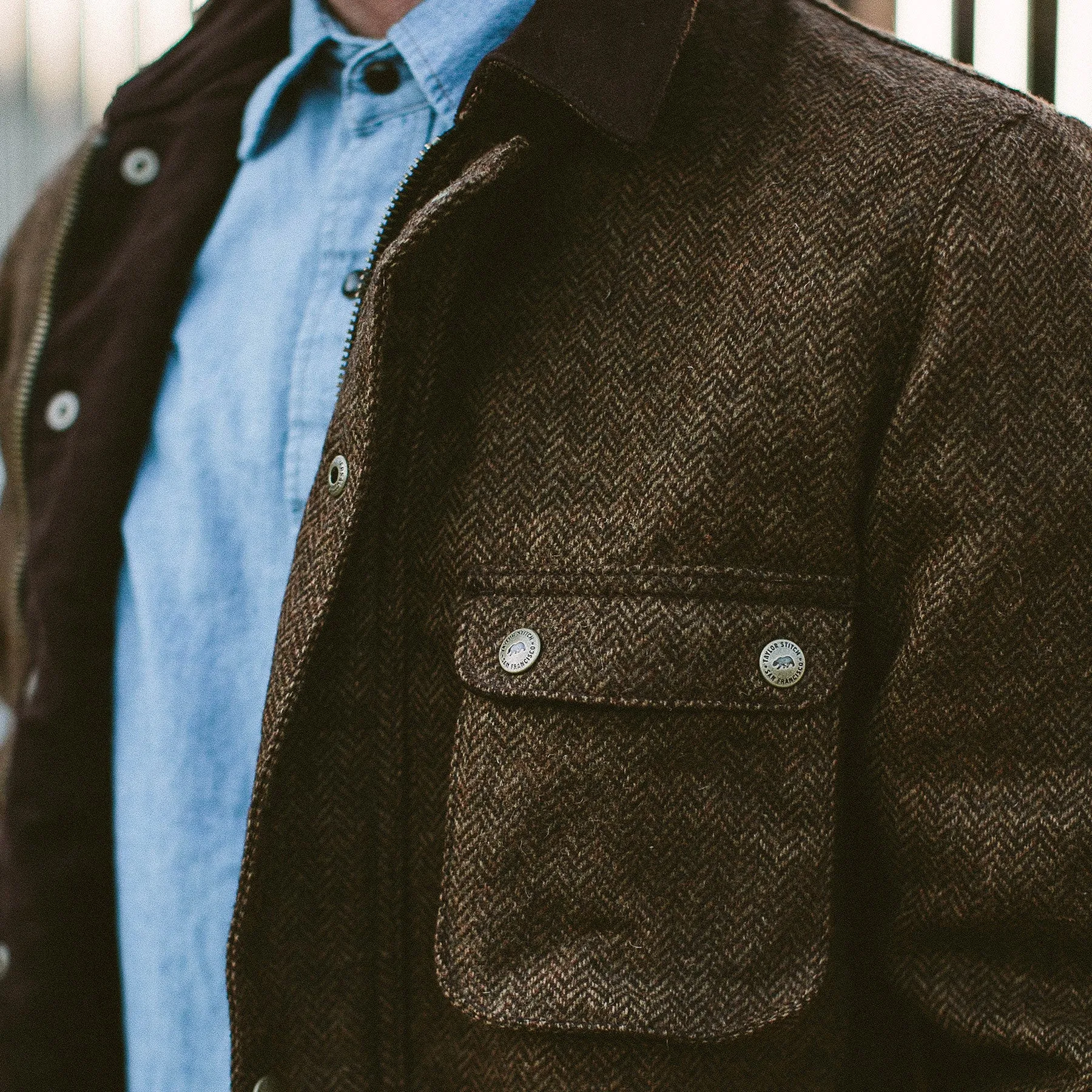 The Rover Jacket in Oak Herringbone Waxed Wool sold by Taylor Stitch product image thumbnail 4
