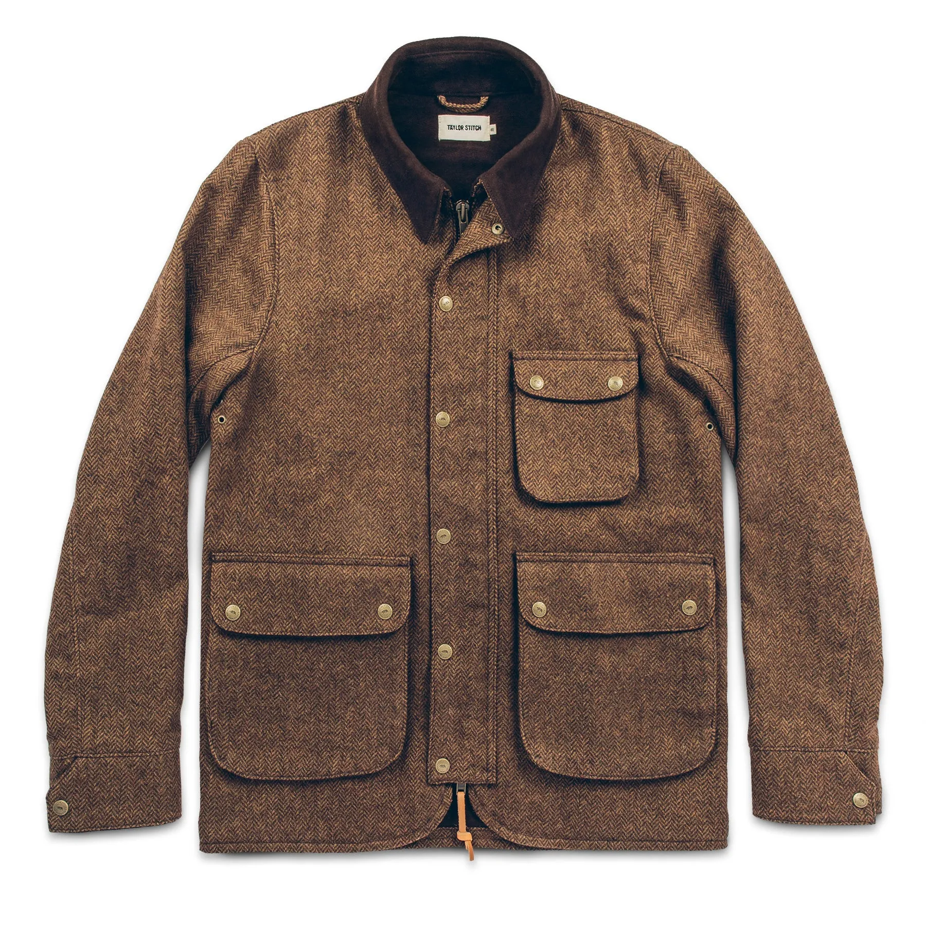The Rover Jacket in Oak Herringbone Waxed Wool sold by Taylor Stitch