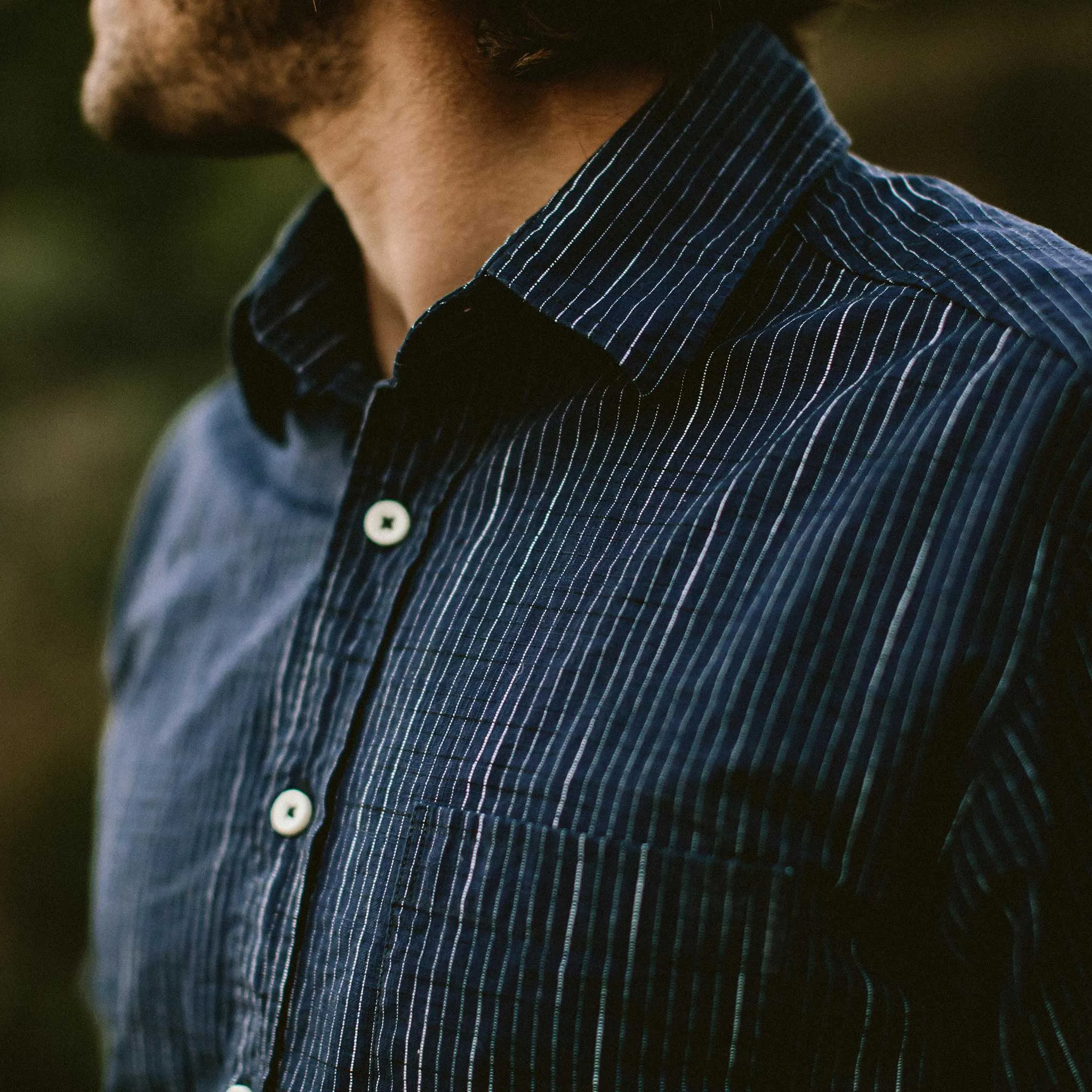 The Short Sleeve California in Navy Slub Stripe sold by Taylor Stitch product image thumbnail 5