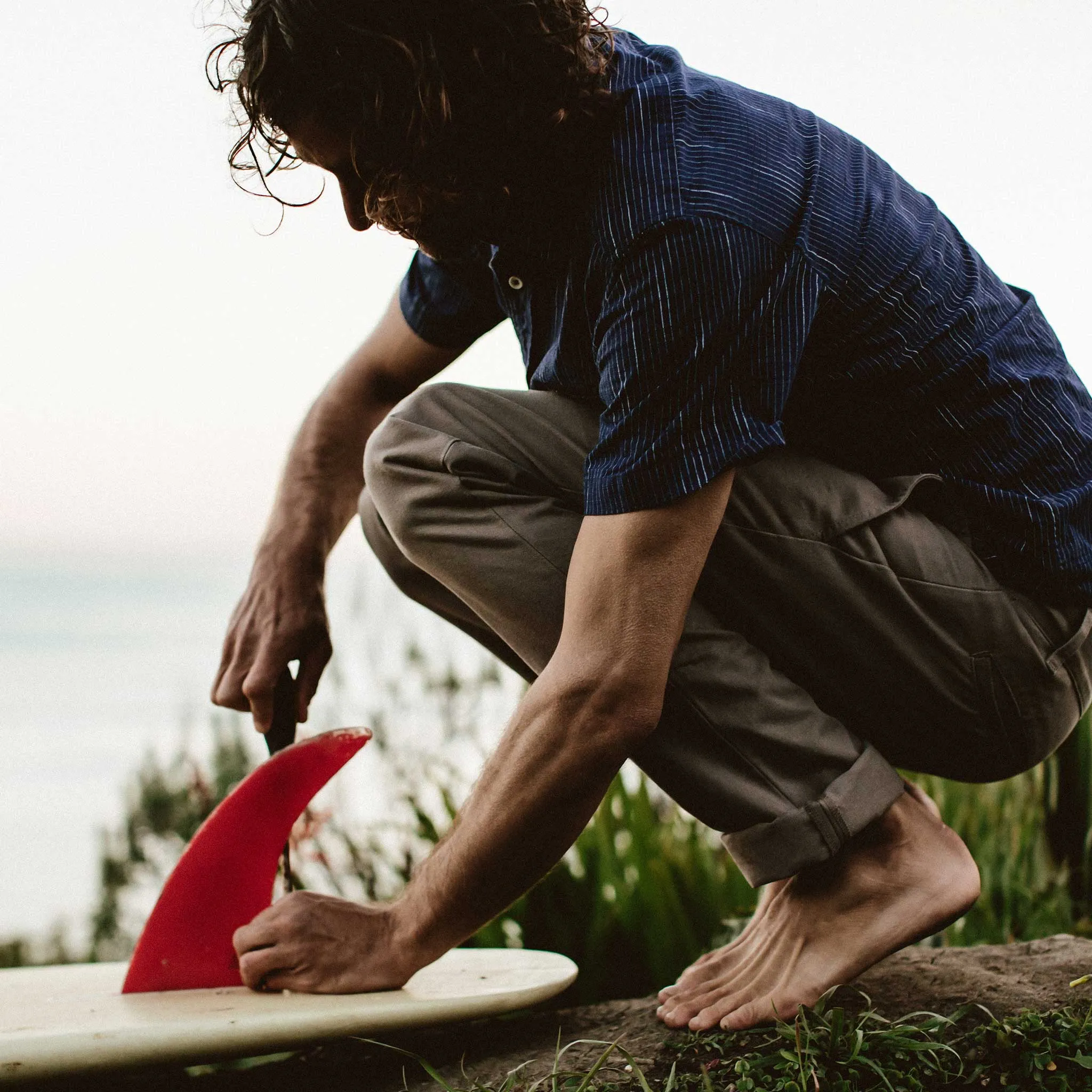 The Short Sleeve California in Navy Slub Stripe sold by Taylor Stitch product image thumbnail 4
