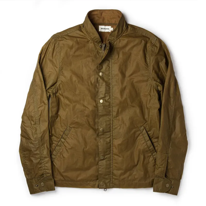 The Bomber Jacket in Field Tan Wax Canvas sold by Taylor Stitch