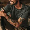 The Merino Tee in Heather Army sold by Taylor Stitch
