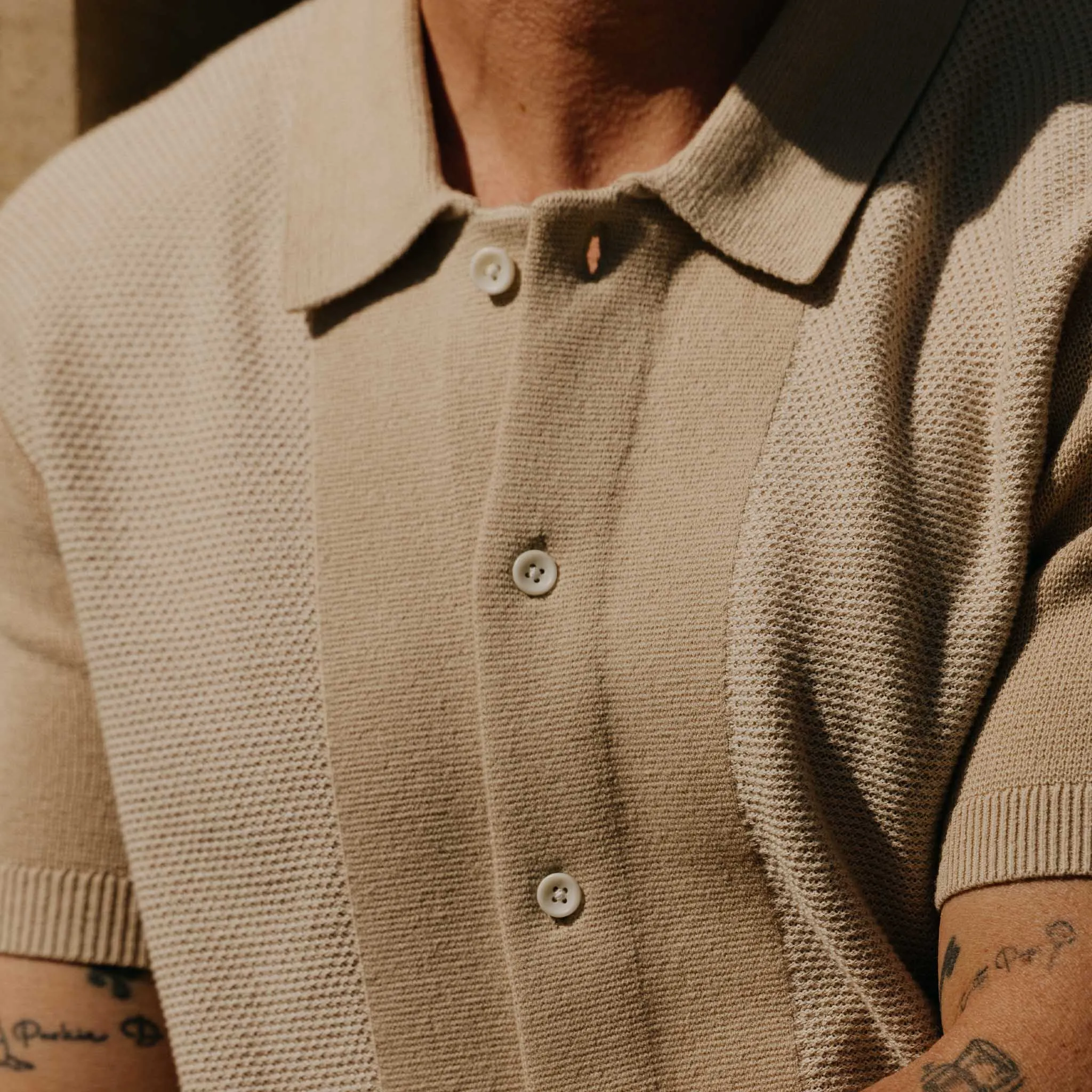 The Button Down Polo in Faded Khaki Seed Stitch sold by Taylor Stitch product image thumbnail 4