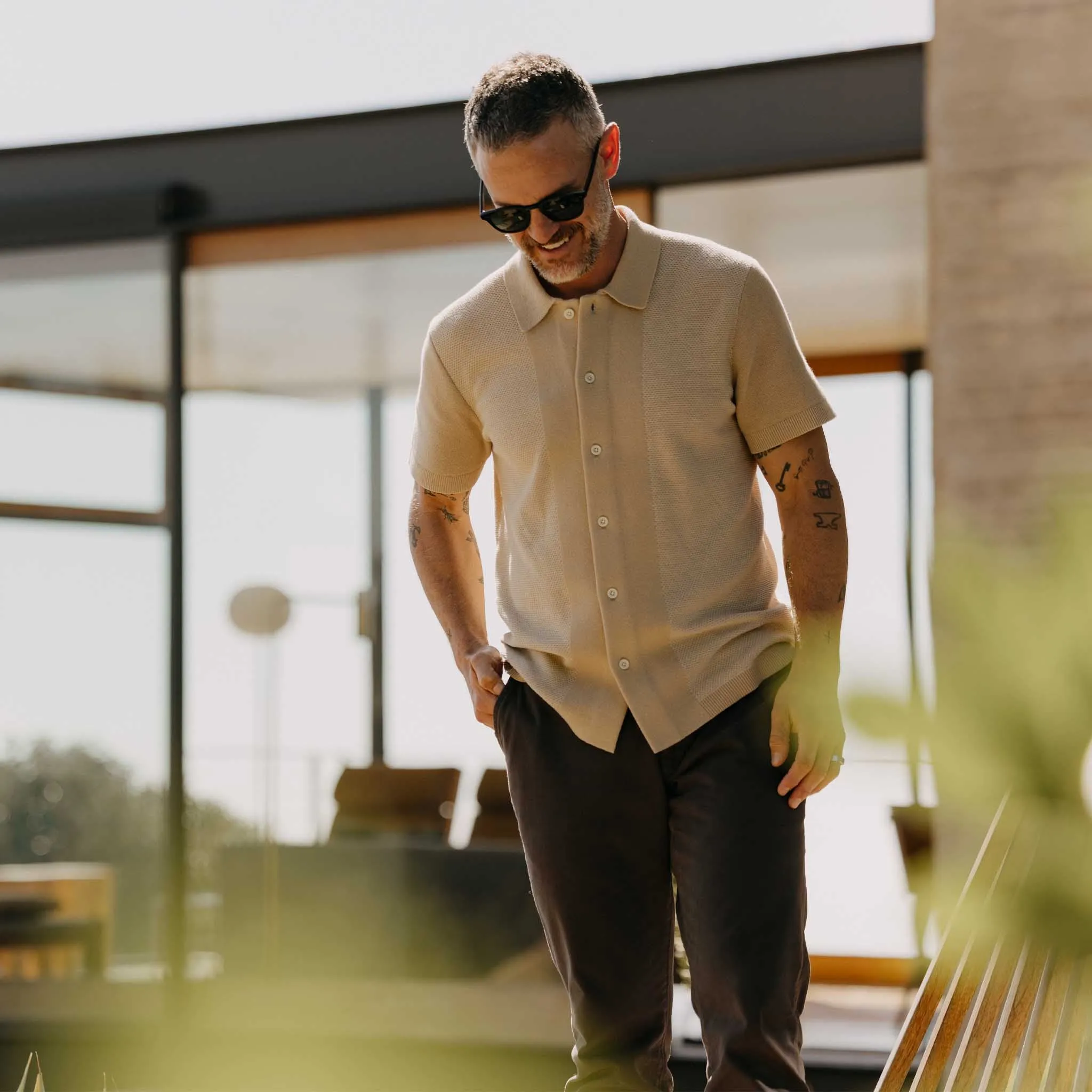 The Button Down Polo in Faded Khaki Seed Stitch sold by Taylor Stitch product image thumbnail 2