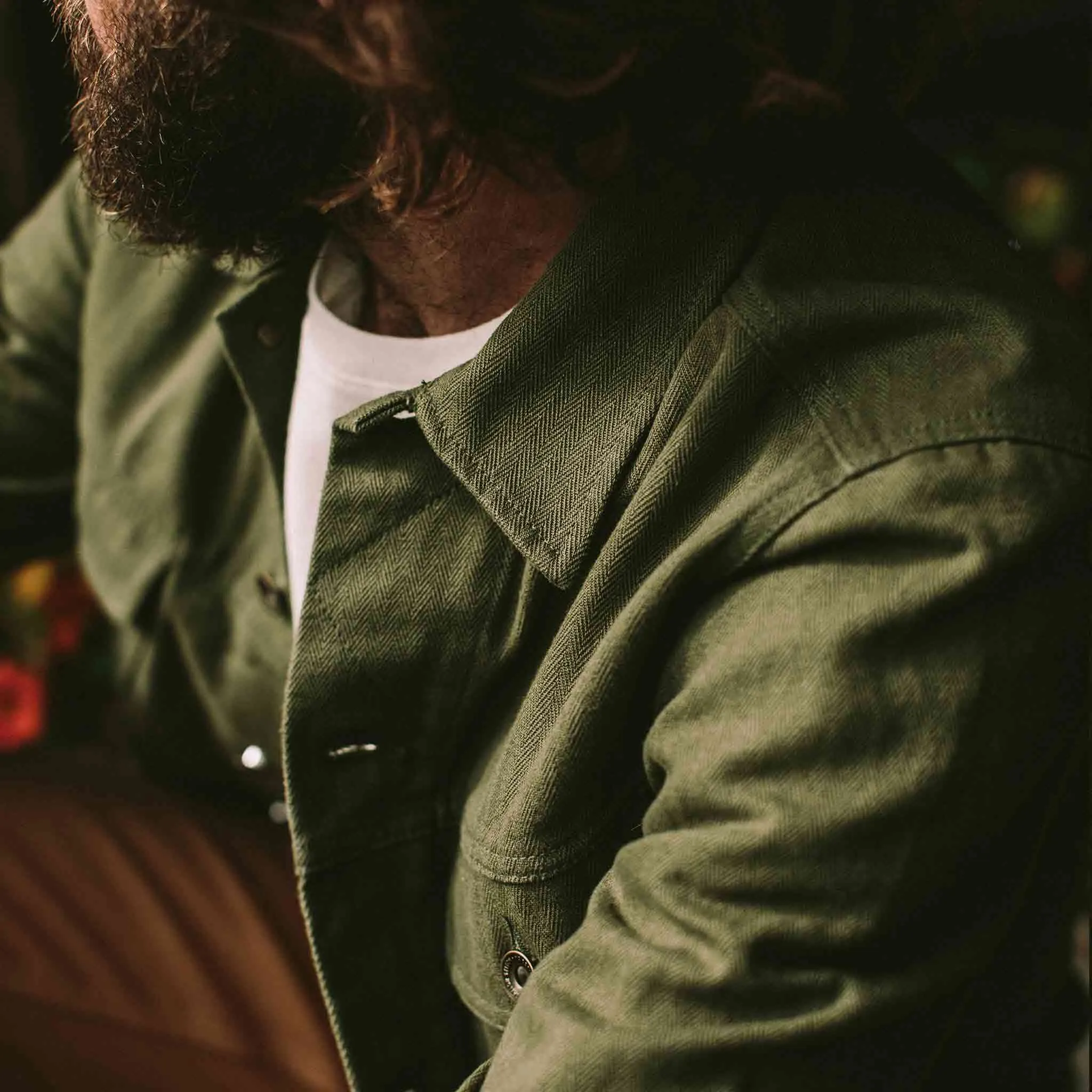 The Long Haul Jacket in Washed Olive Herringbone sold by Taylor Stitch product image thumbnail 3