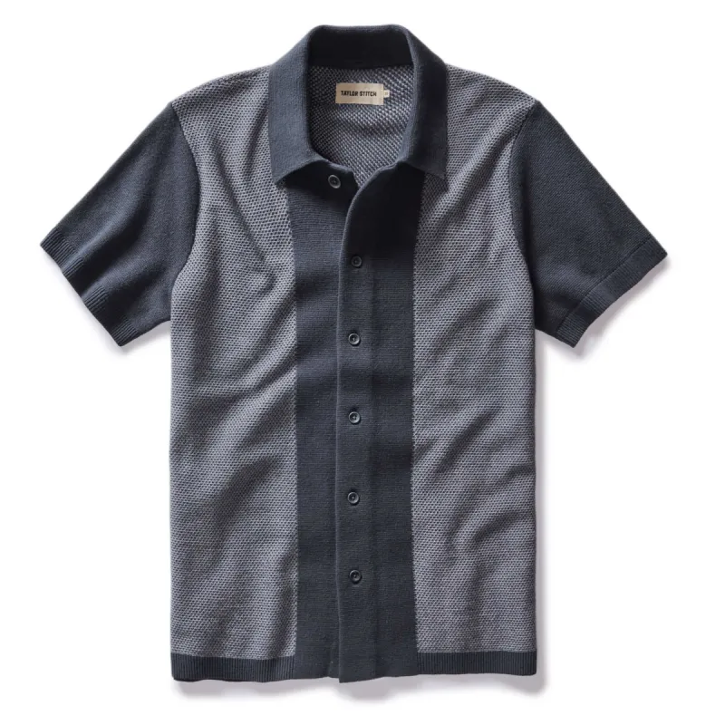 The Button Down Polo in Marine Seed Stitch sold by Taylor Stitch