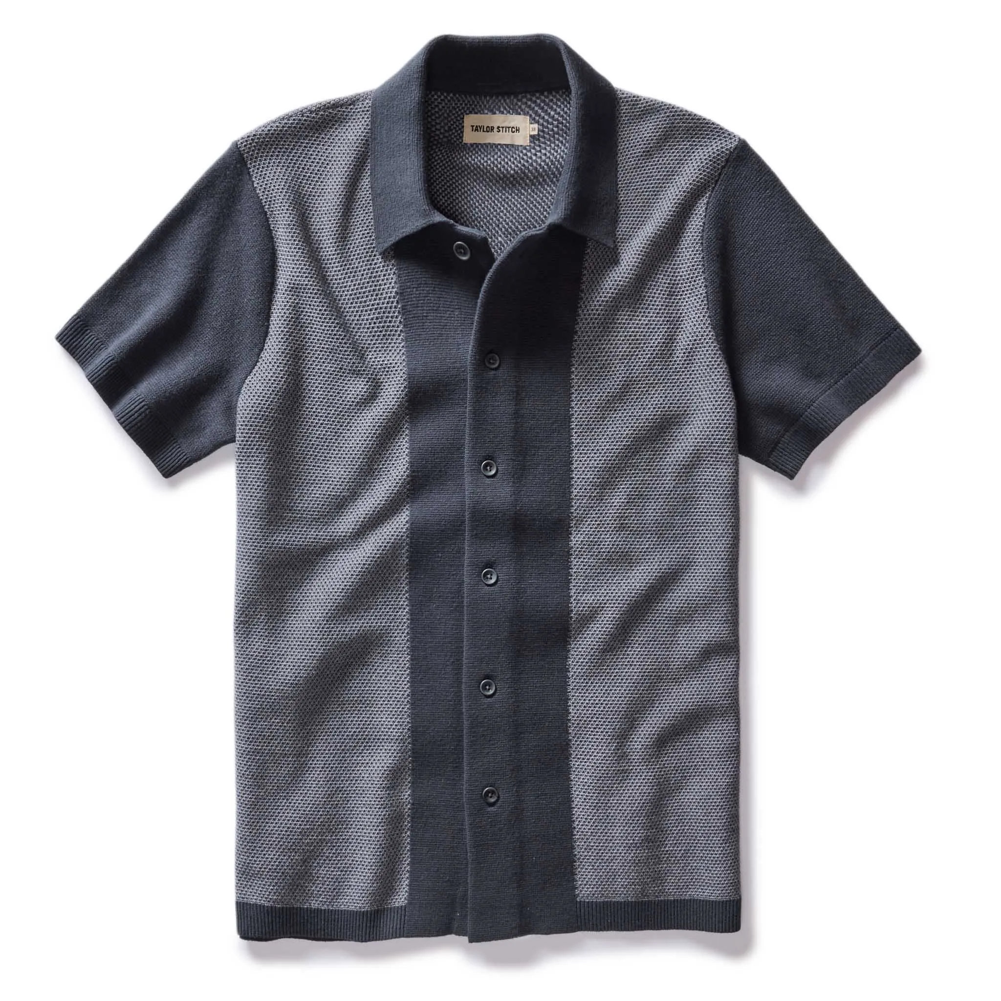 The Button Down Polo in Marine Seed Stitch sold by Taylor Stitch