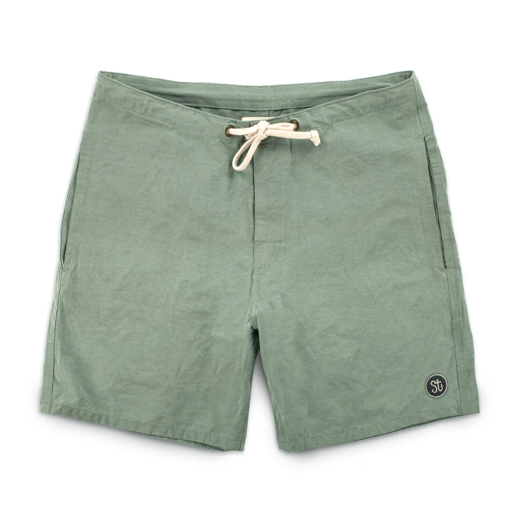 The Surf Trunk in Sage sold by Taylor Stitch