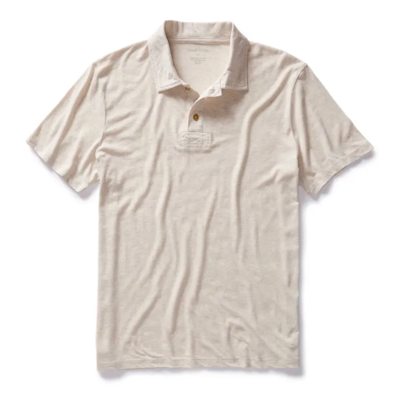 The Cotton Hemp Polo in Heather Oat sold by Taylor Stitch