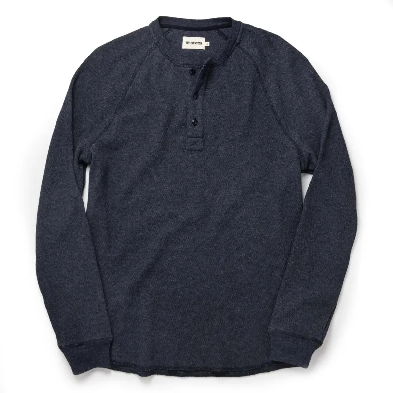 The Heavy Bag Waffle Henley in Navy sold by Taylor Stitch
