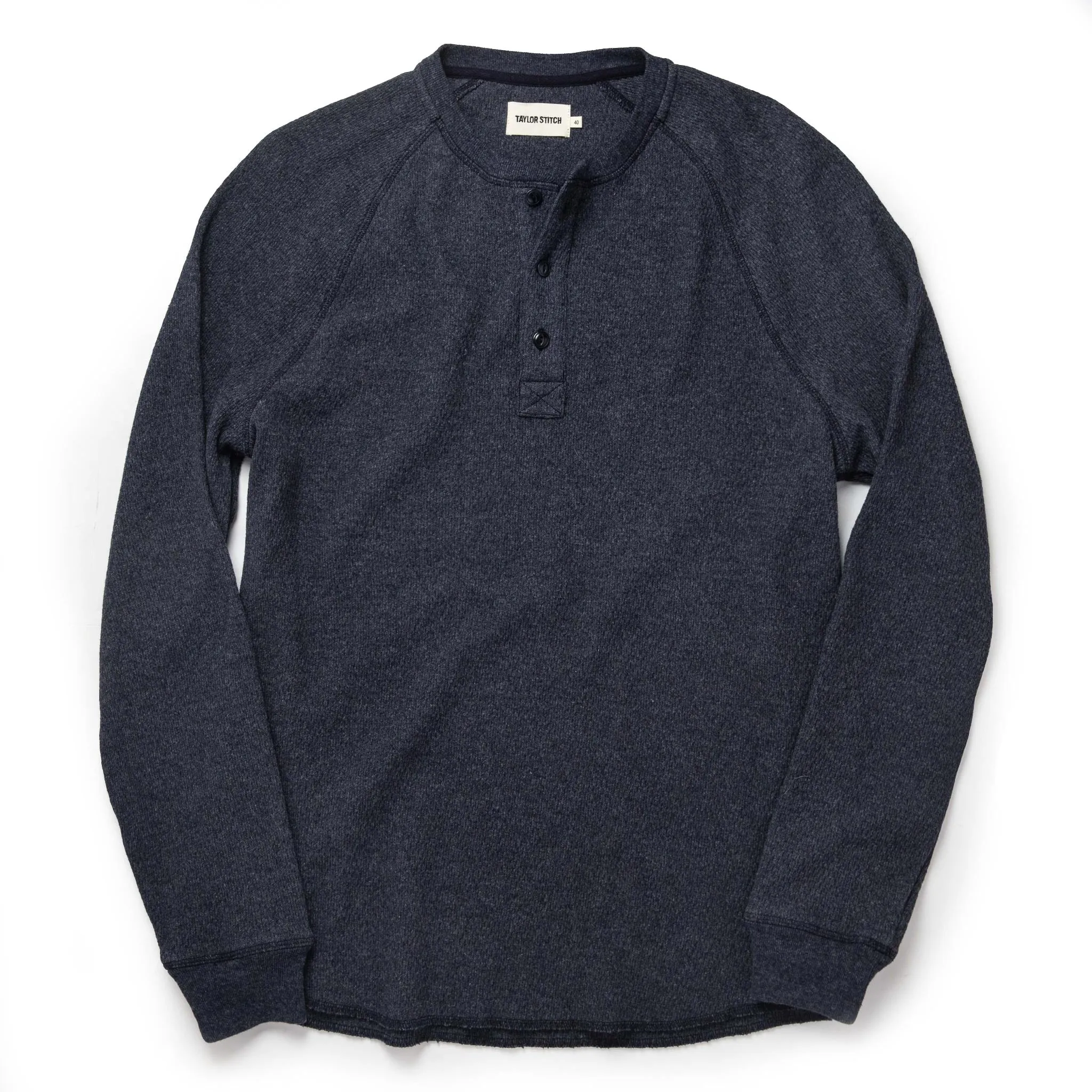The Heavy Bag Waffle Henley in Navy sold by Taylor Stitch